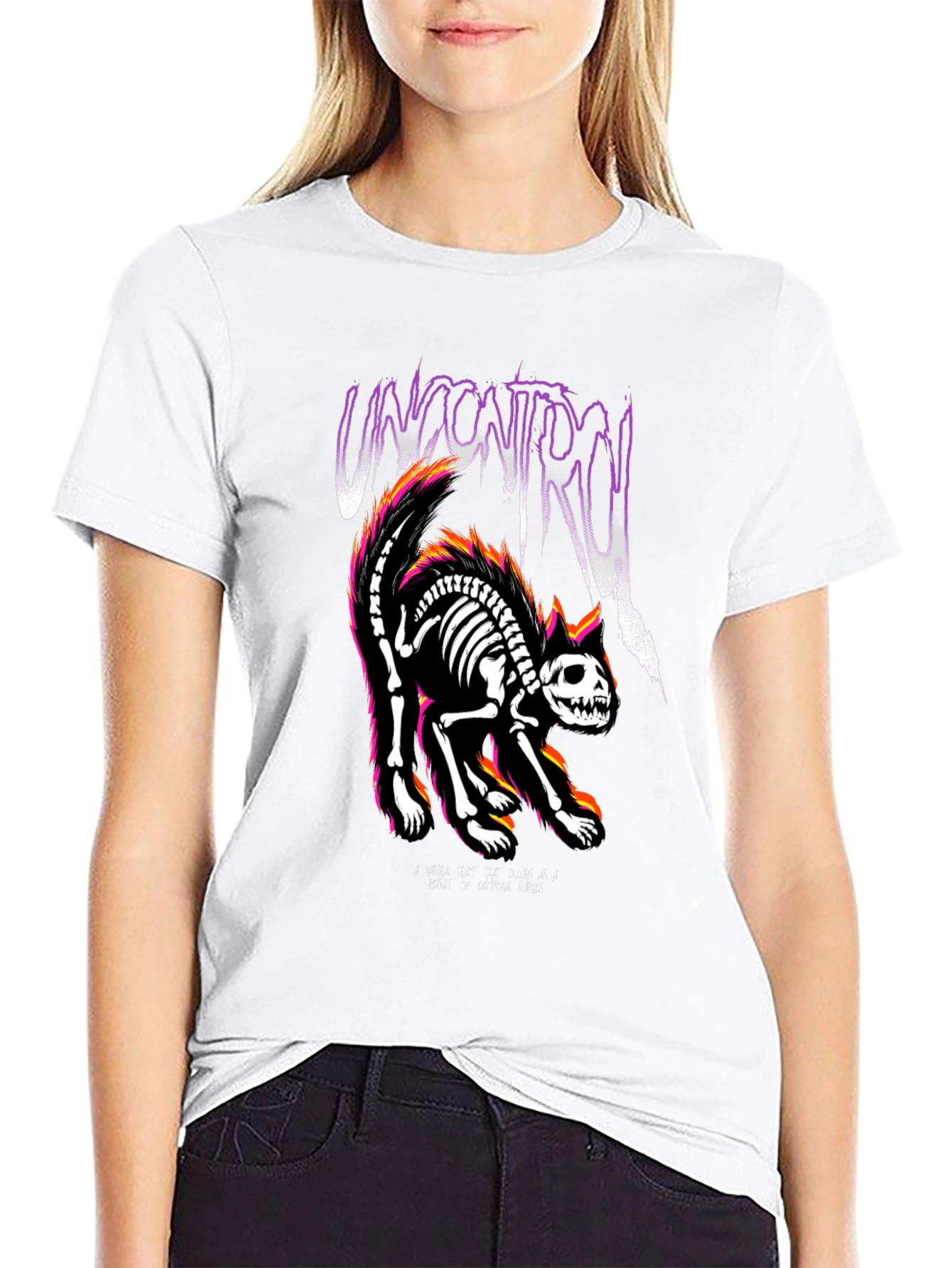 Uncontrol Cat Skeleton Graphic Tee - Black