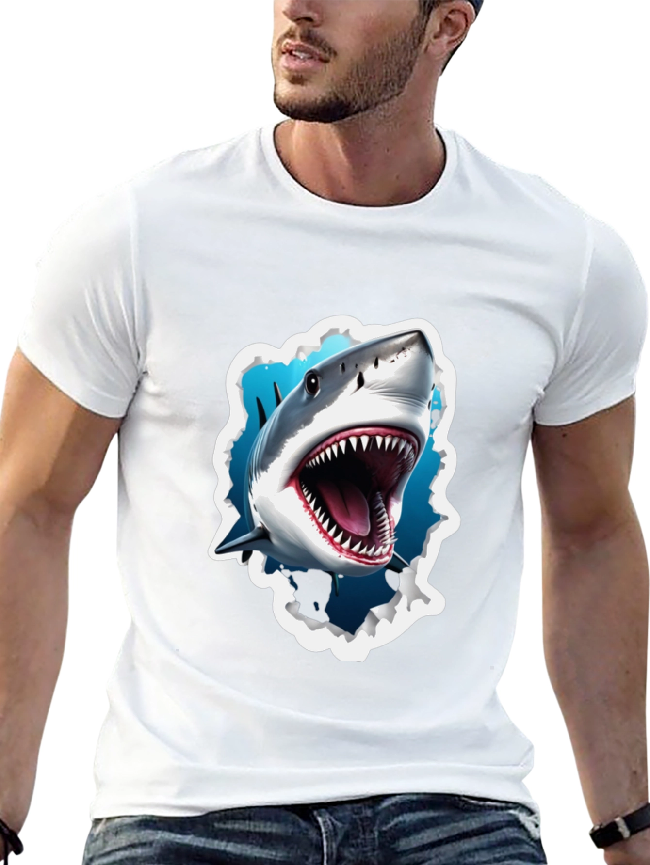 Shark Attack Graphic Tee - Bold Black T-Shirt