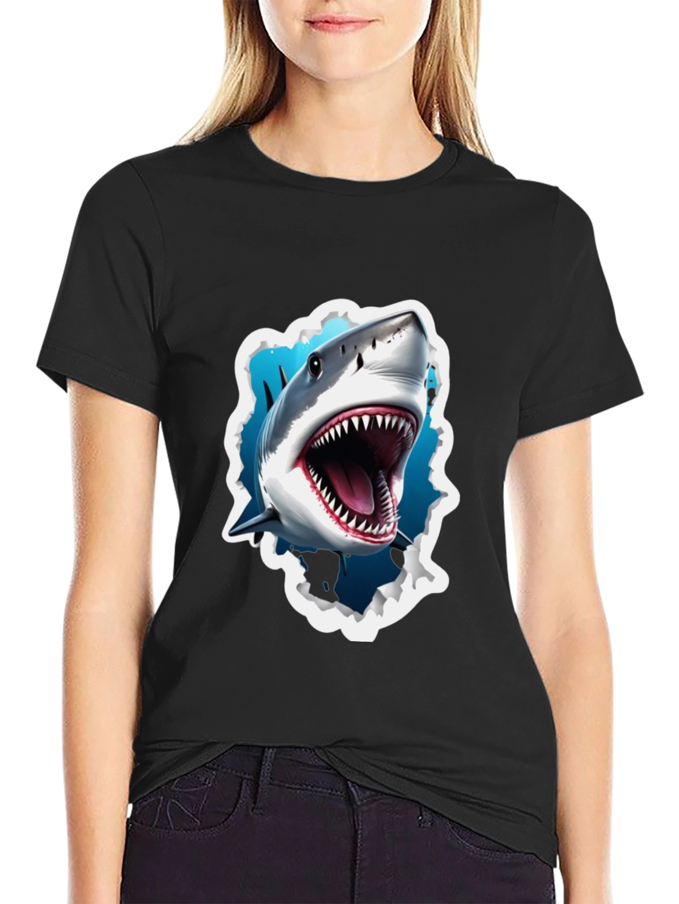 Shark Attack Graphic Tee - Bold Black T-Shirt