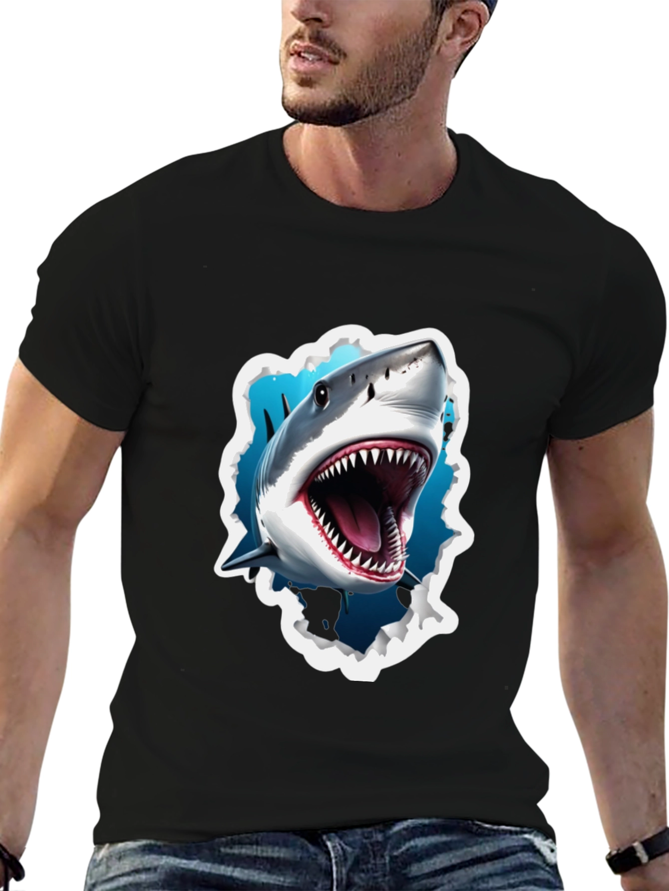 Shark Attack Graphic Tee - Bold Black T-Shirt