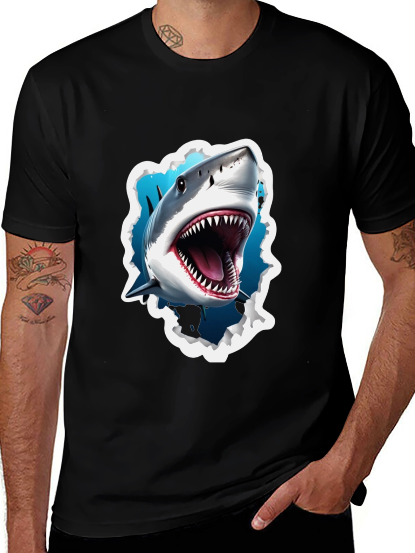 Shark Attack Graphic Tee - Bold Black T-Shirt