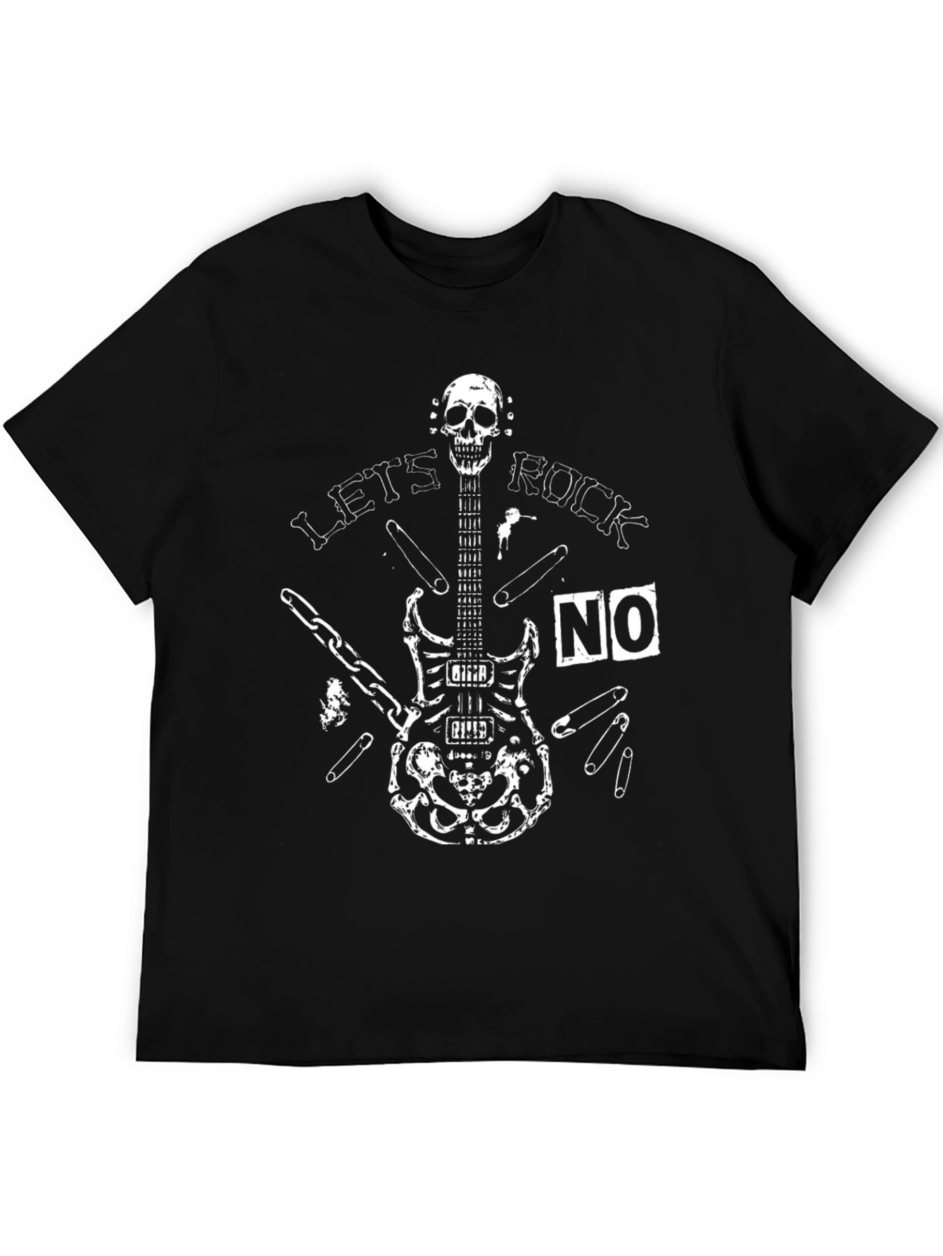 Lets Rock T-Shirt Skull Guitar