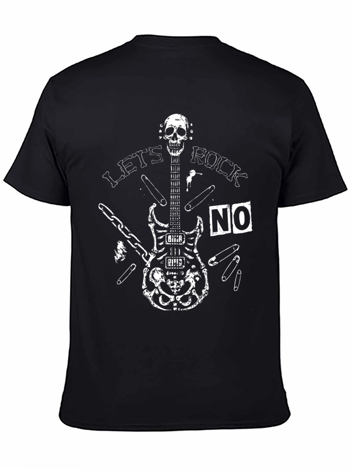 Lets Rock T-Shirt Skull Guitar