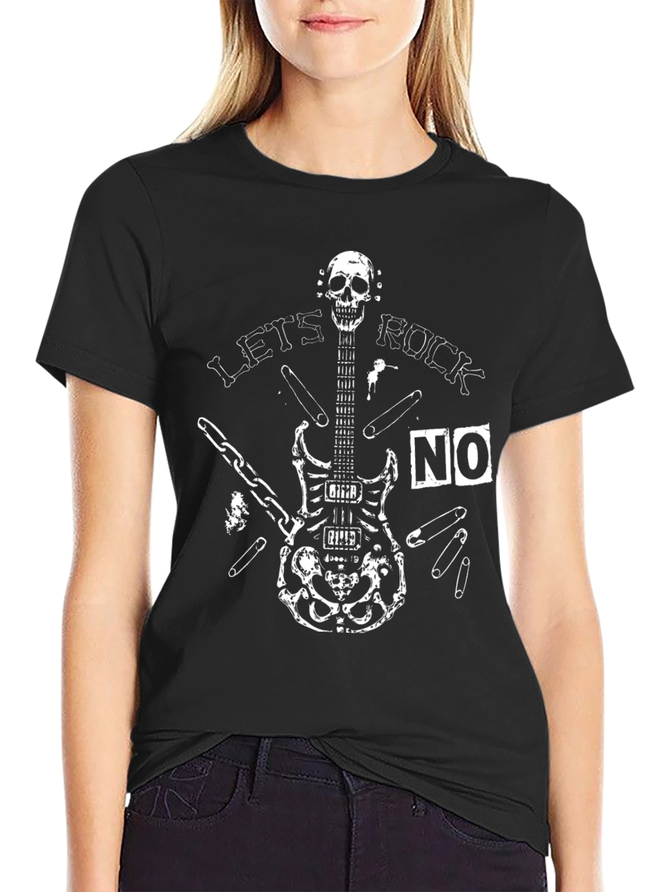 Lets Rock T-Shirt Skull Guitar