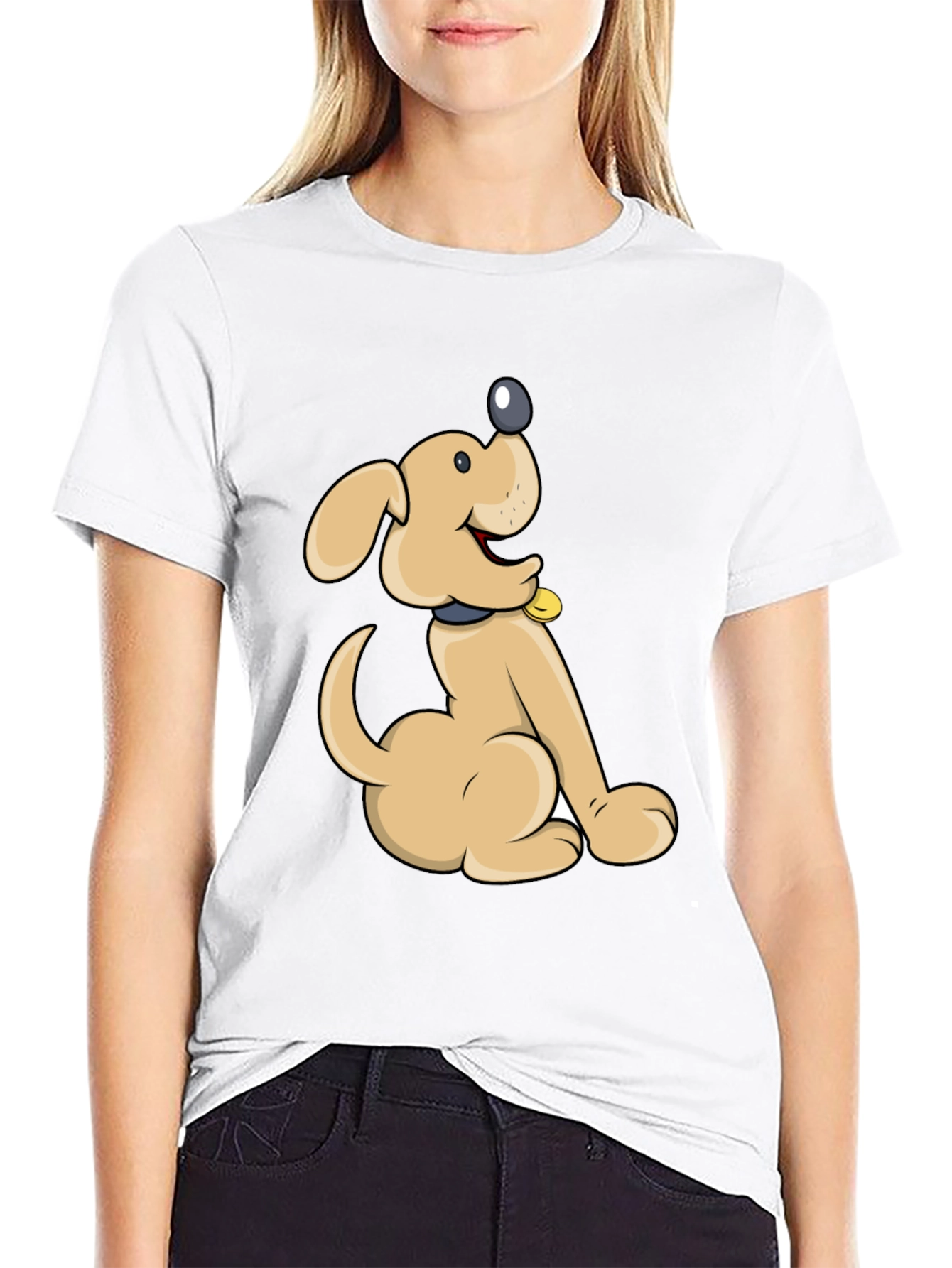 Cute Cartoon Dog Black T-Shirt