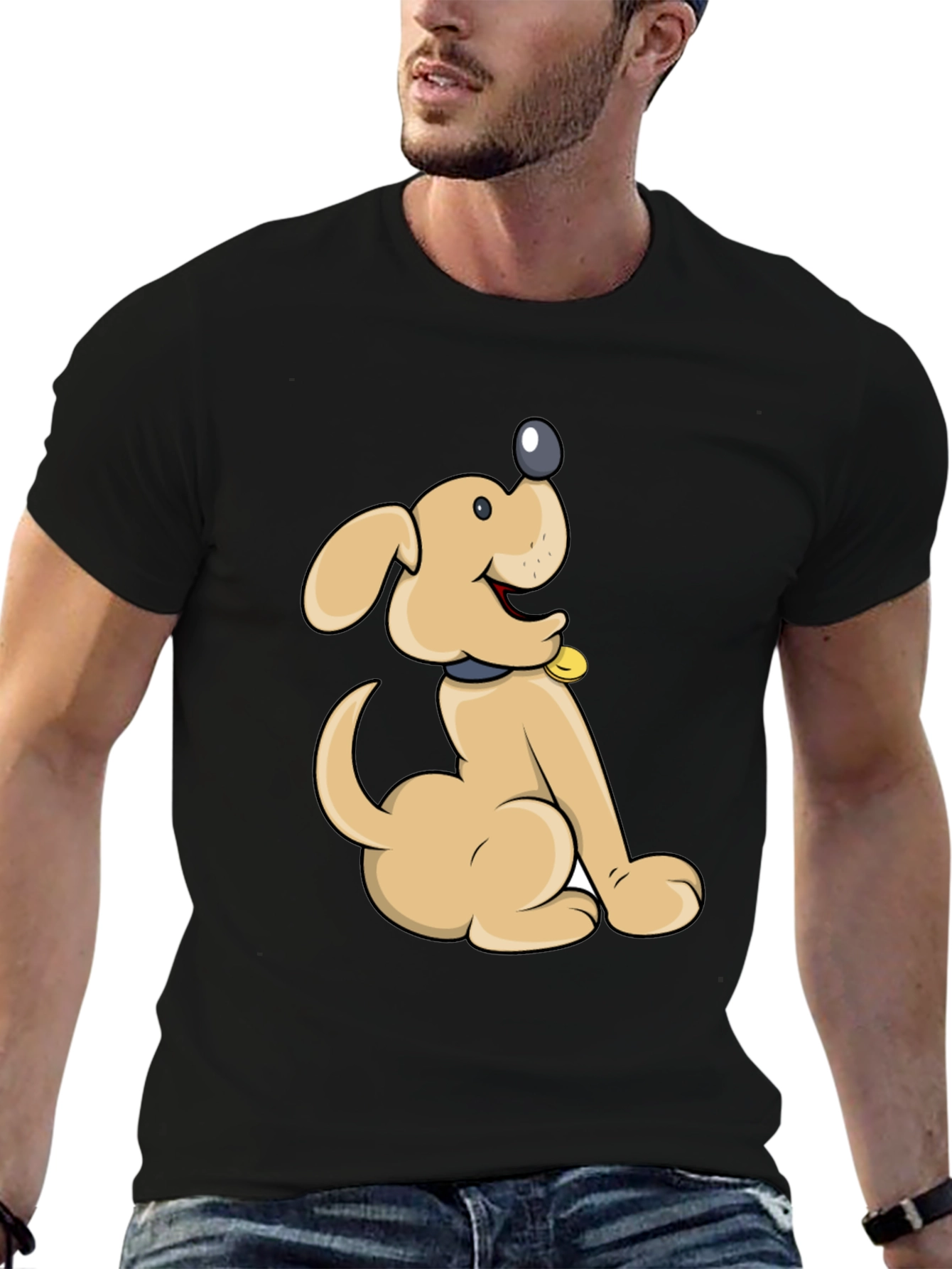 Cute Cartoon Dog Black T-Shirt