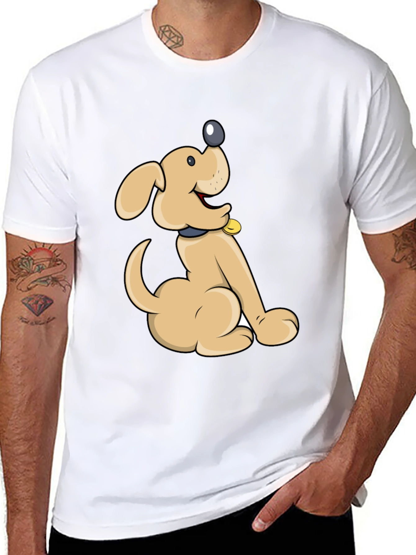 Cute Cartoon Dog Black T-Shirt