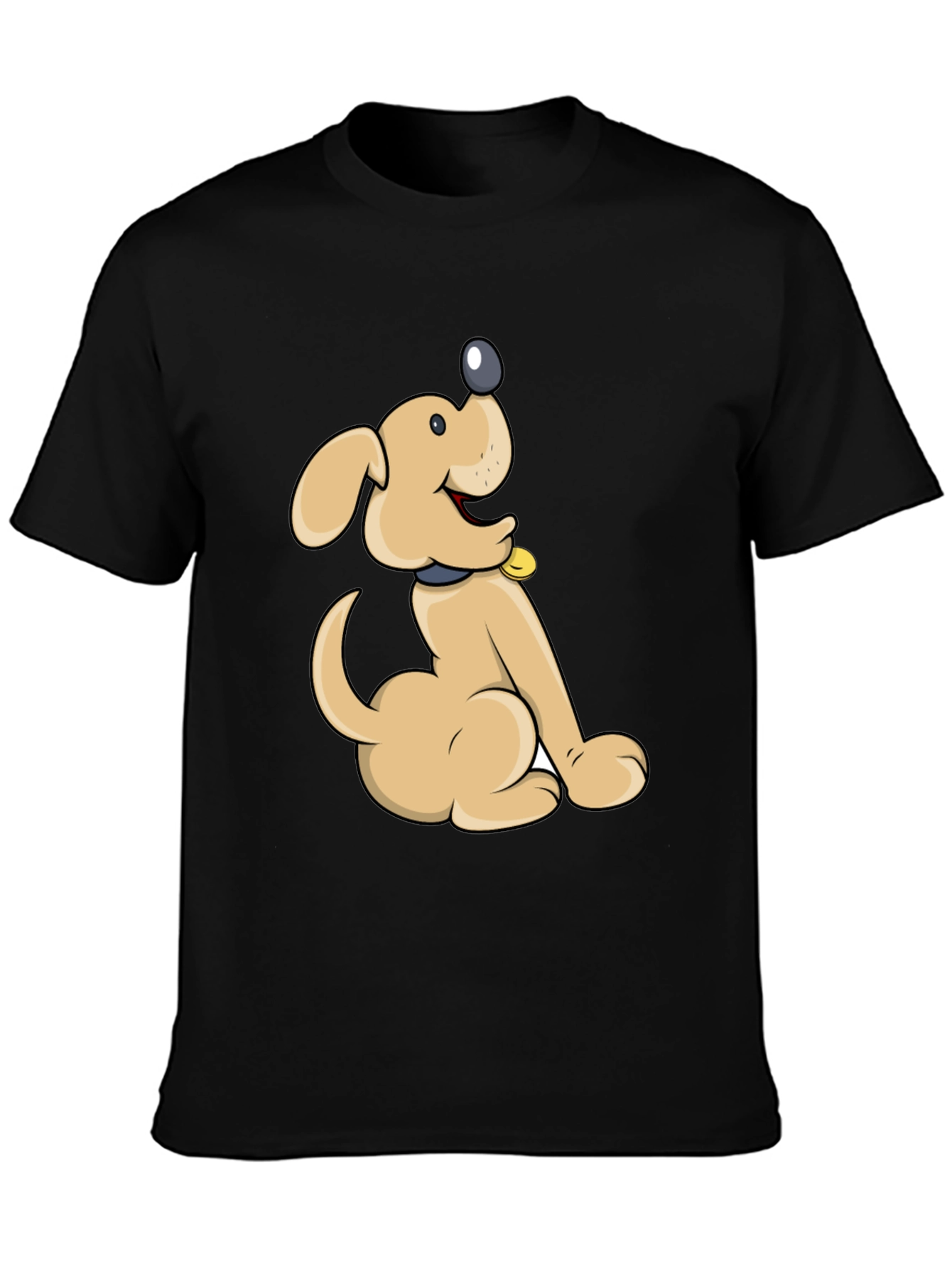 Cute Cartoon Dog Black T-Shirt