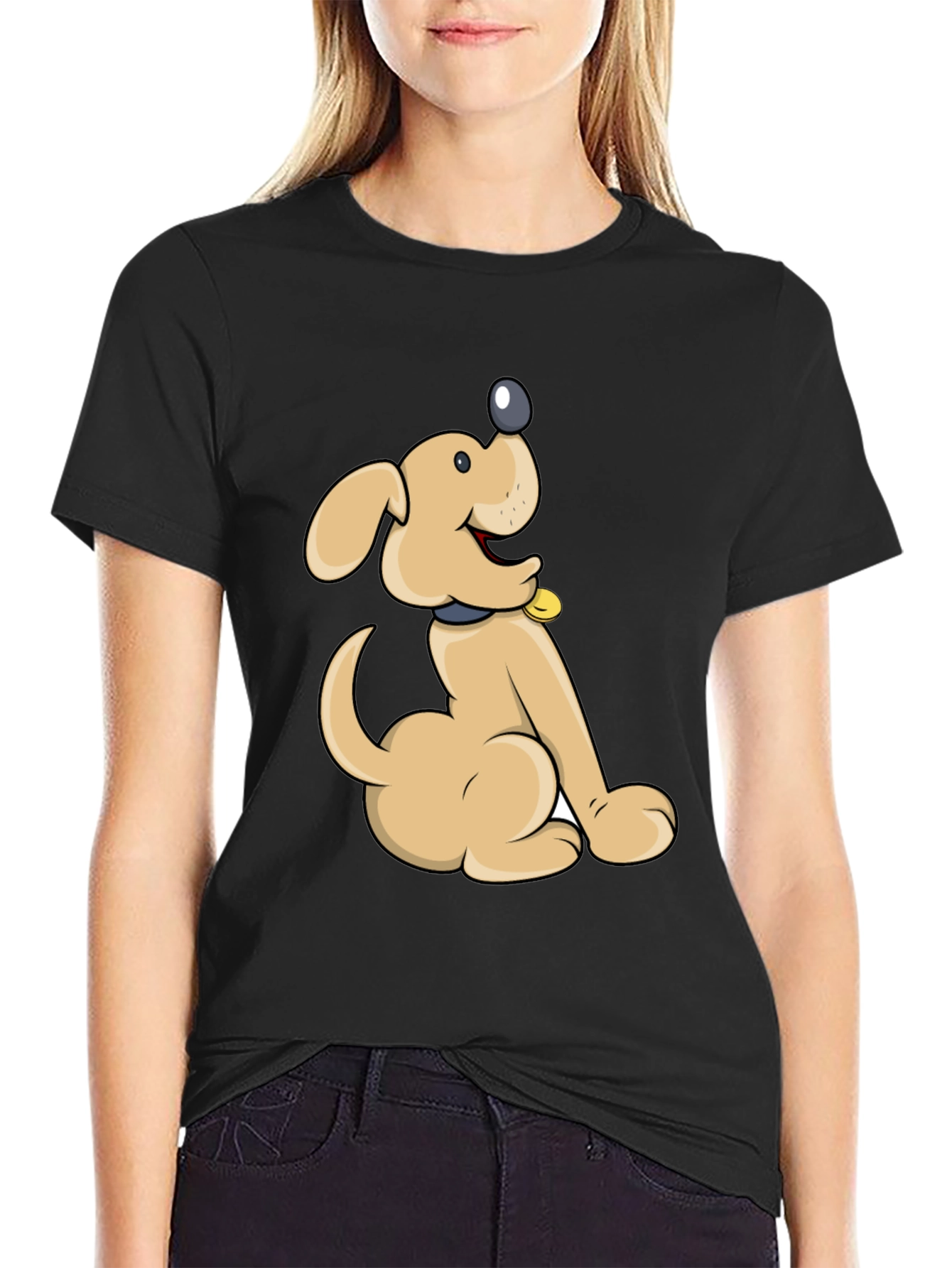 Cute Cartoon Dog Black T-Shirt