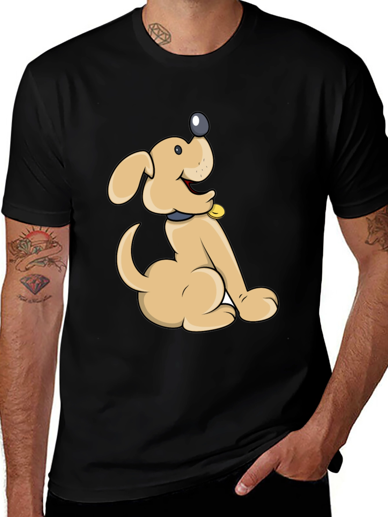 Cute Cartoon Dog Black T-Shirt