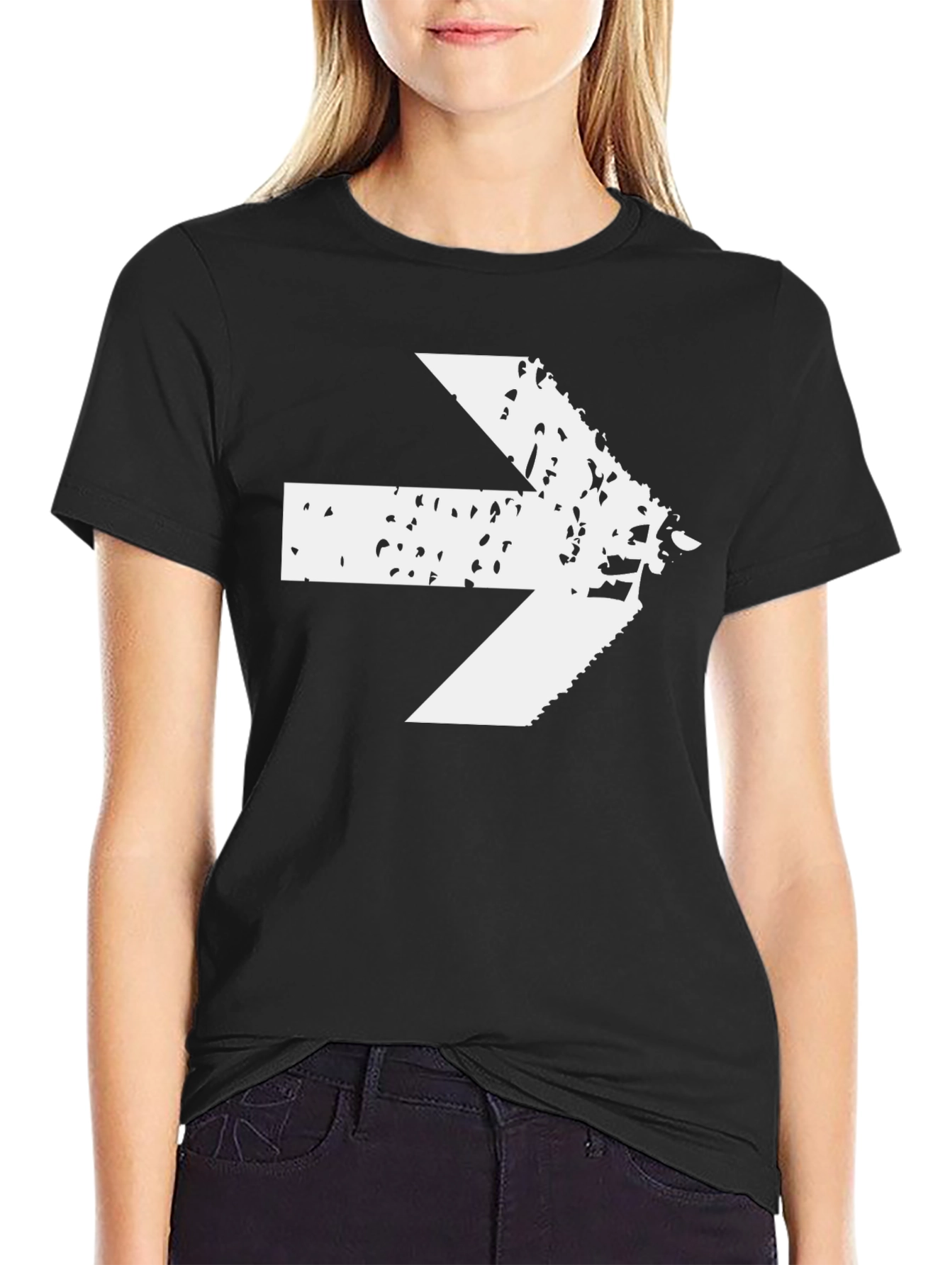 Distressed Arrow Graphic Tee - Black Cotton Casual Shirt