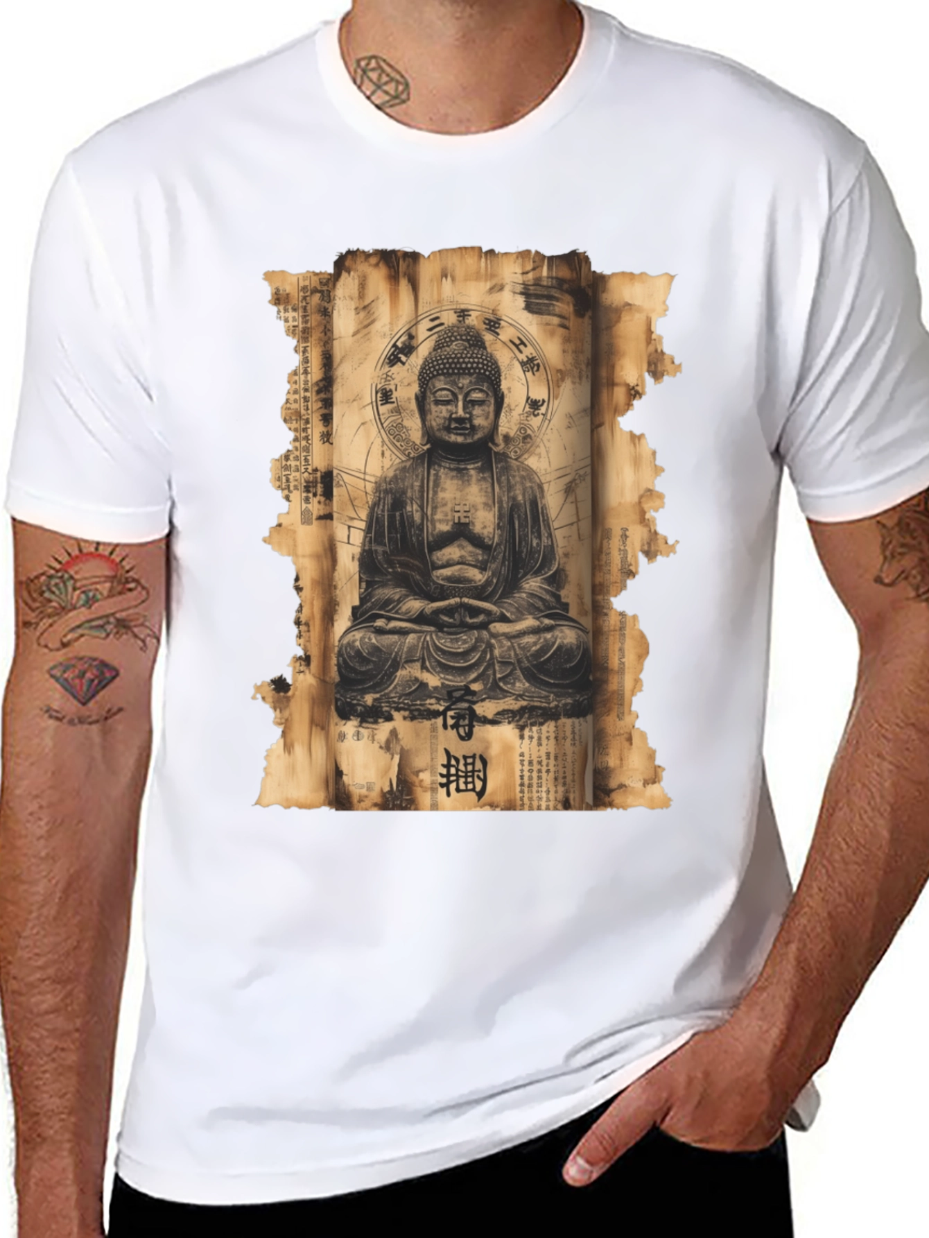 Buddha Scroll Graphic Tee - Spiritual Design