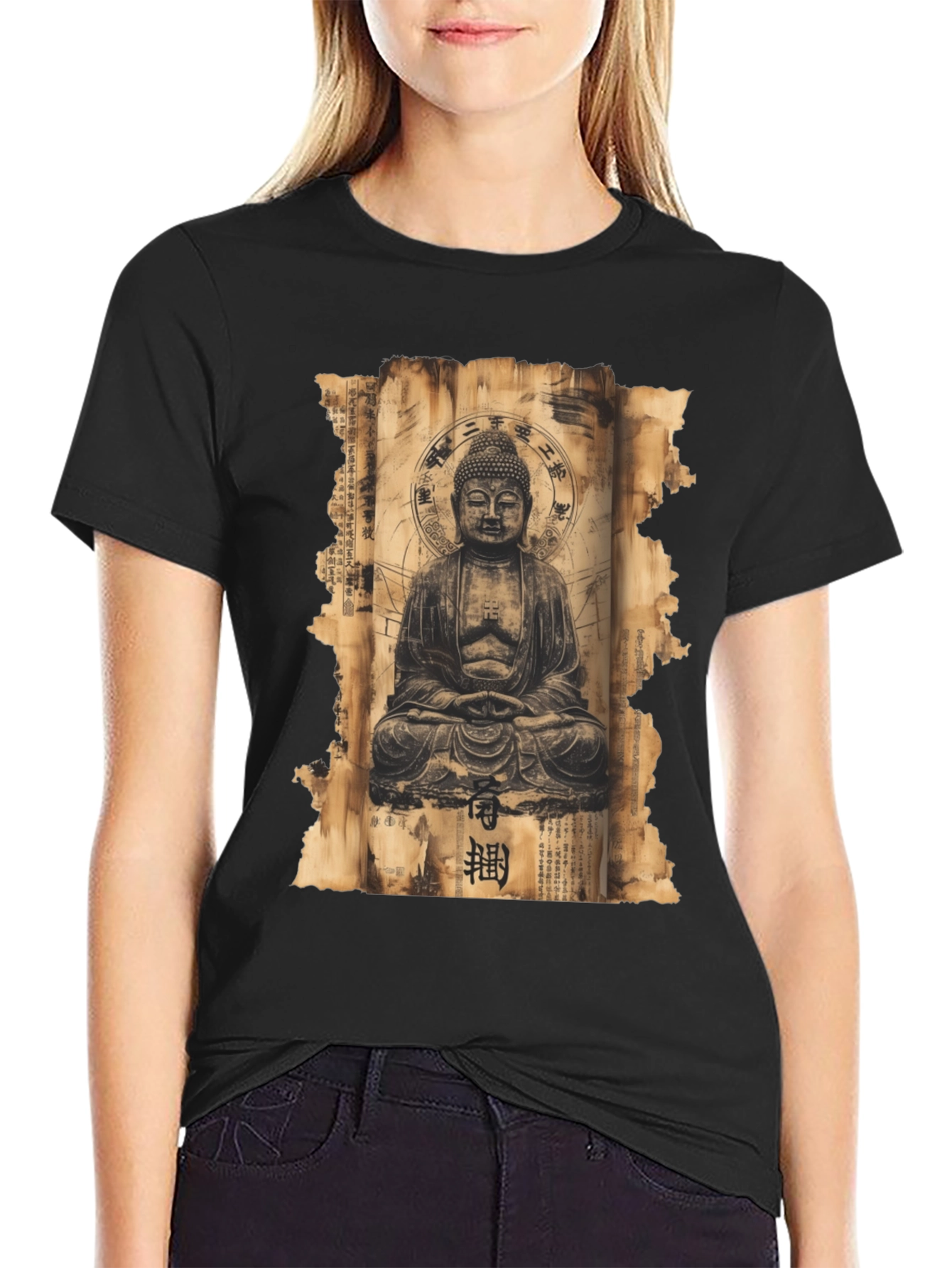 Buddha Scroll Graphic Tee - Spiritual Design