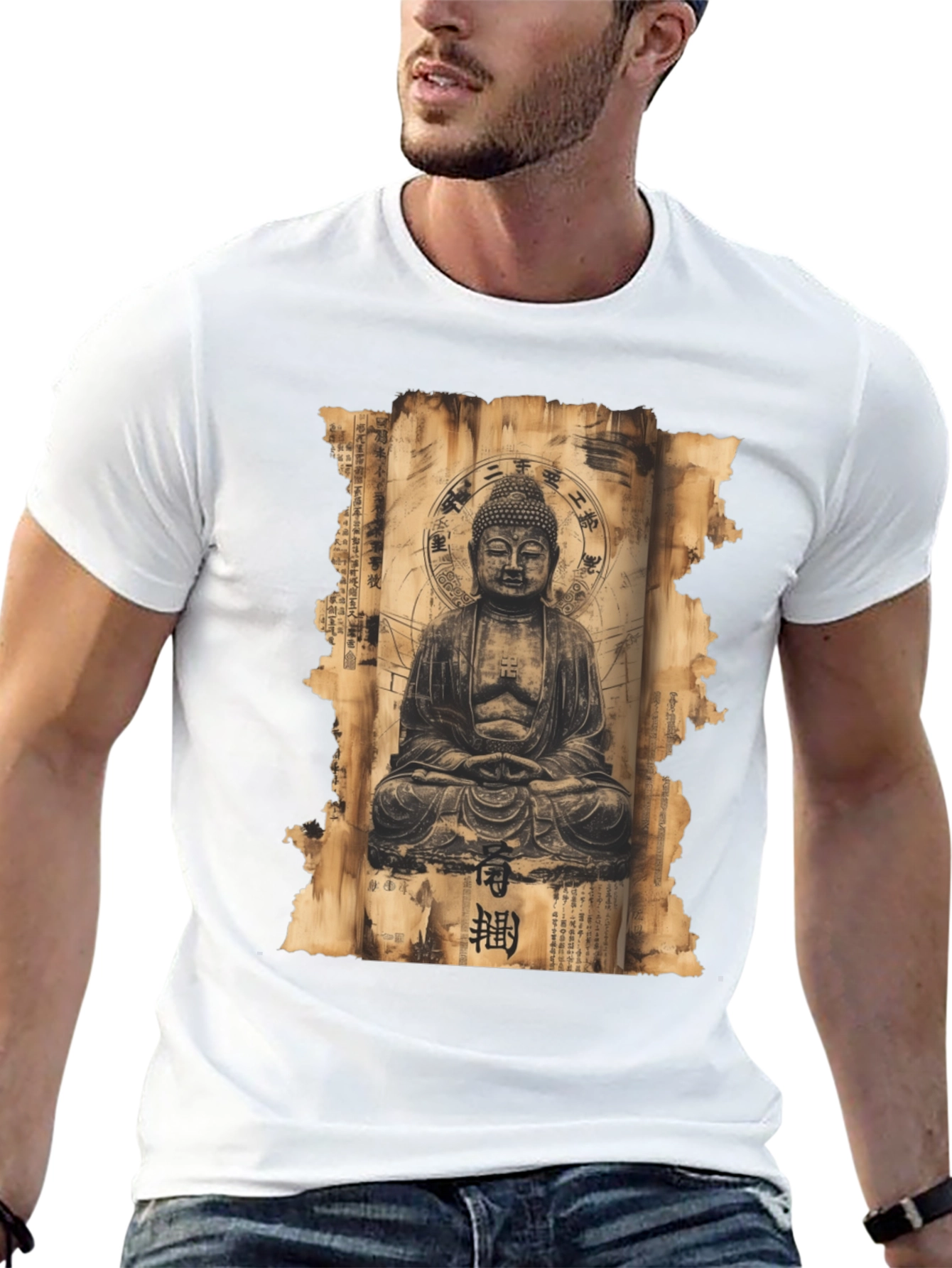 Buddha Scroll Graphic Tee - Spiritual Design