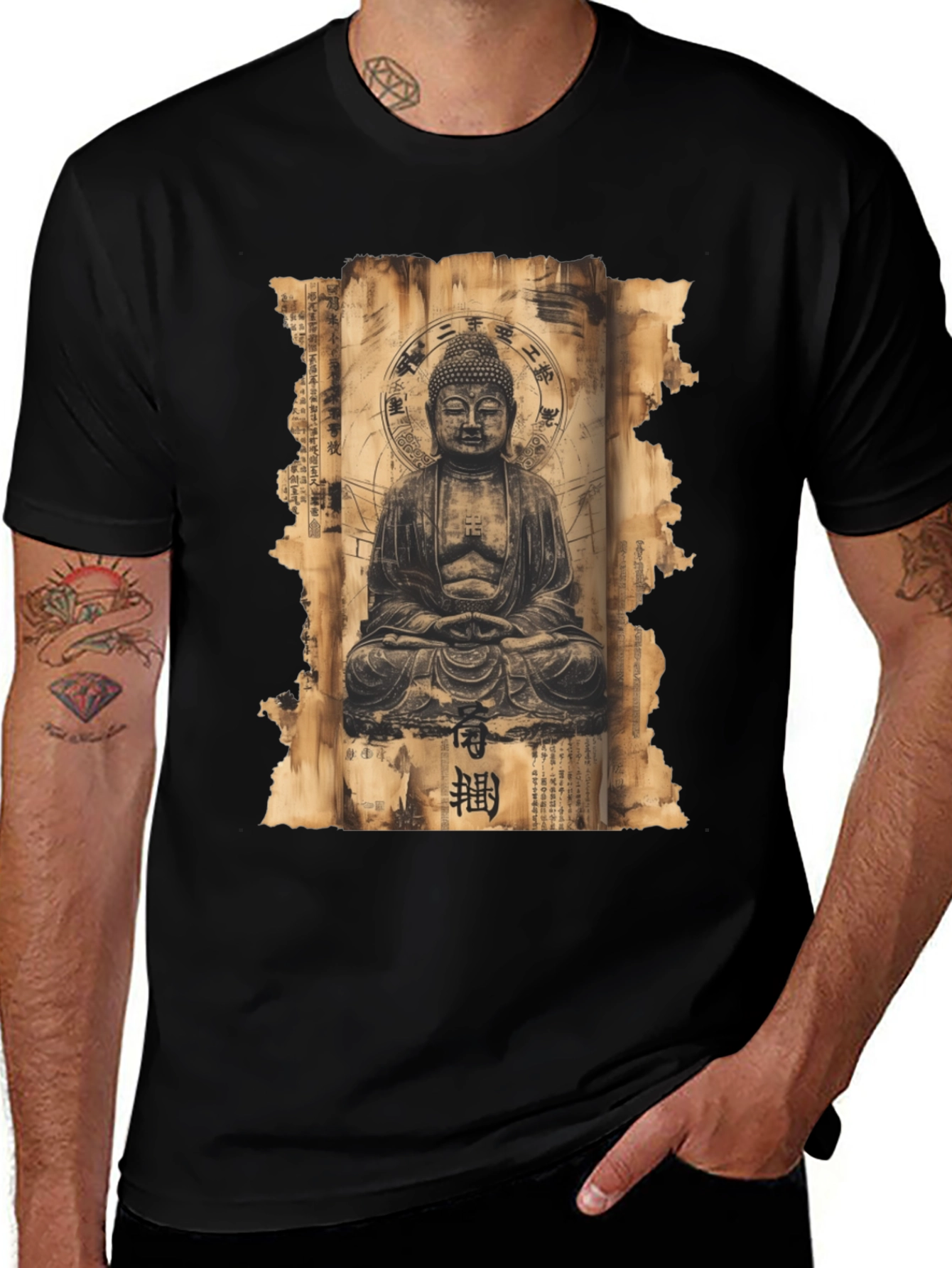 Buddha Scroll Graphic Tee - Spiritual Design