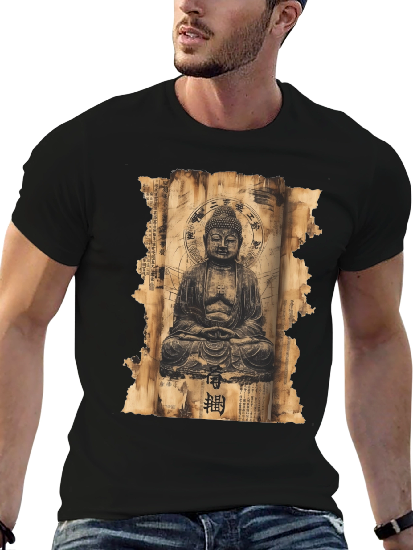 Buddha Scroll Graphic Tee - Spiritual Design