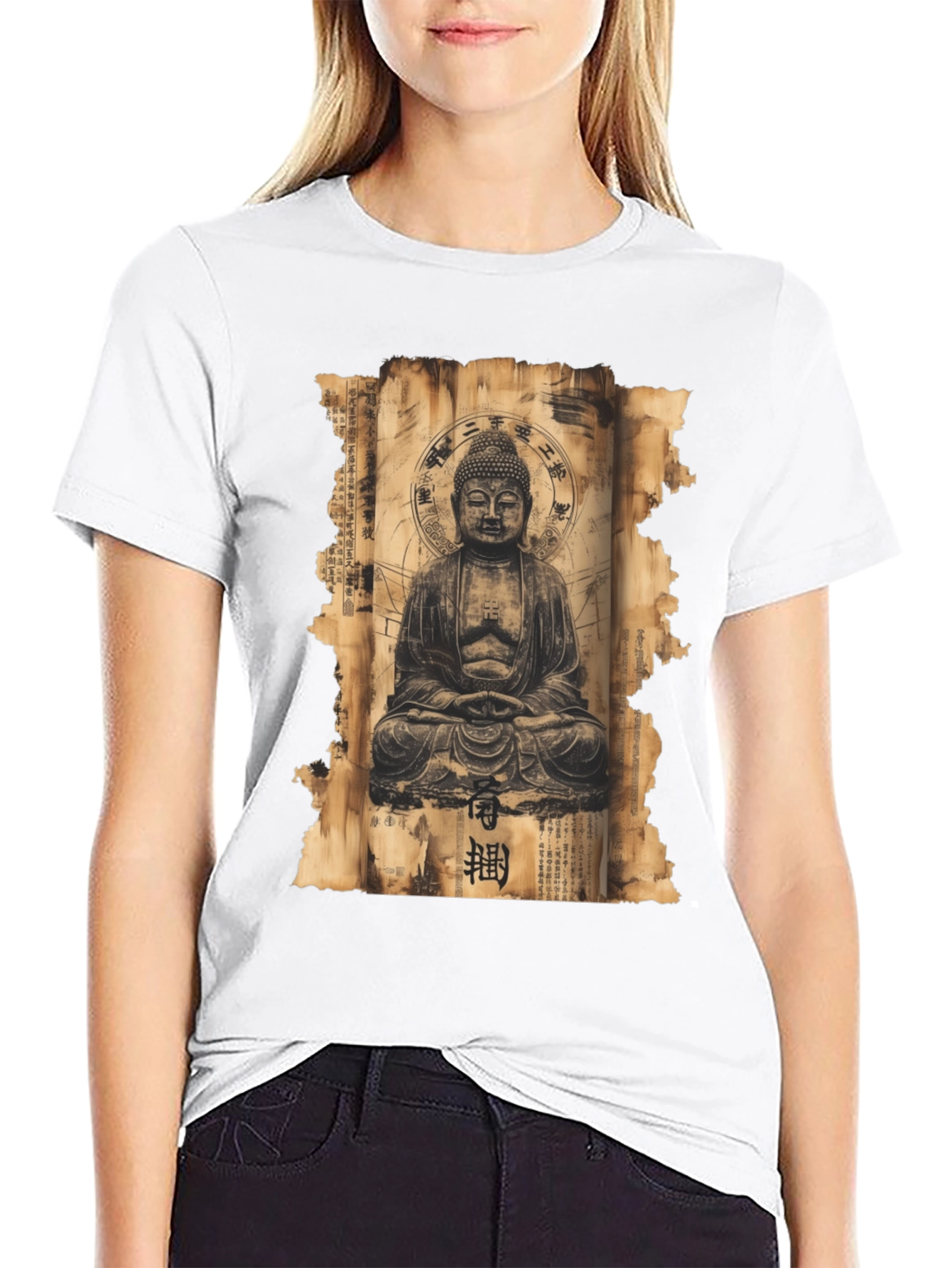 Buddha Scroll Graphic Tee - Spiritual Design