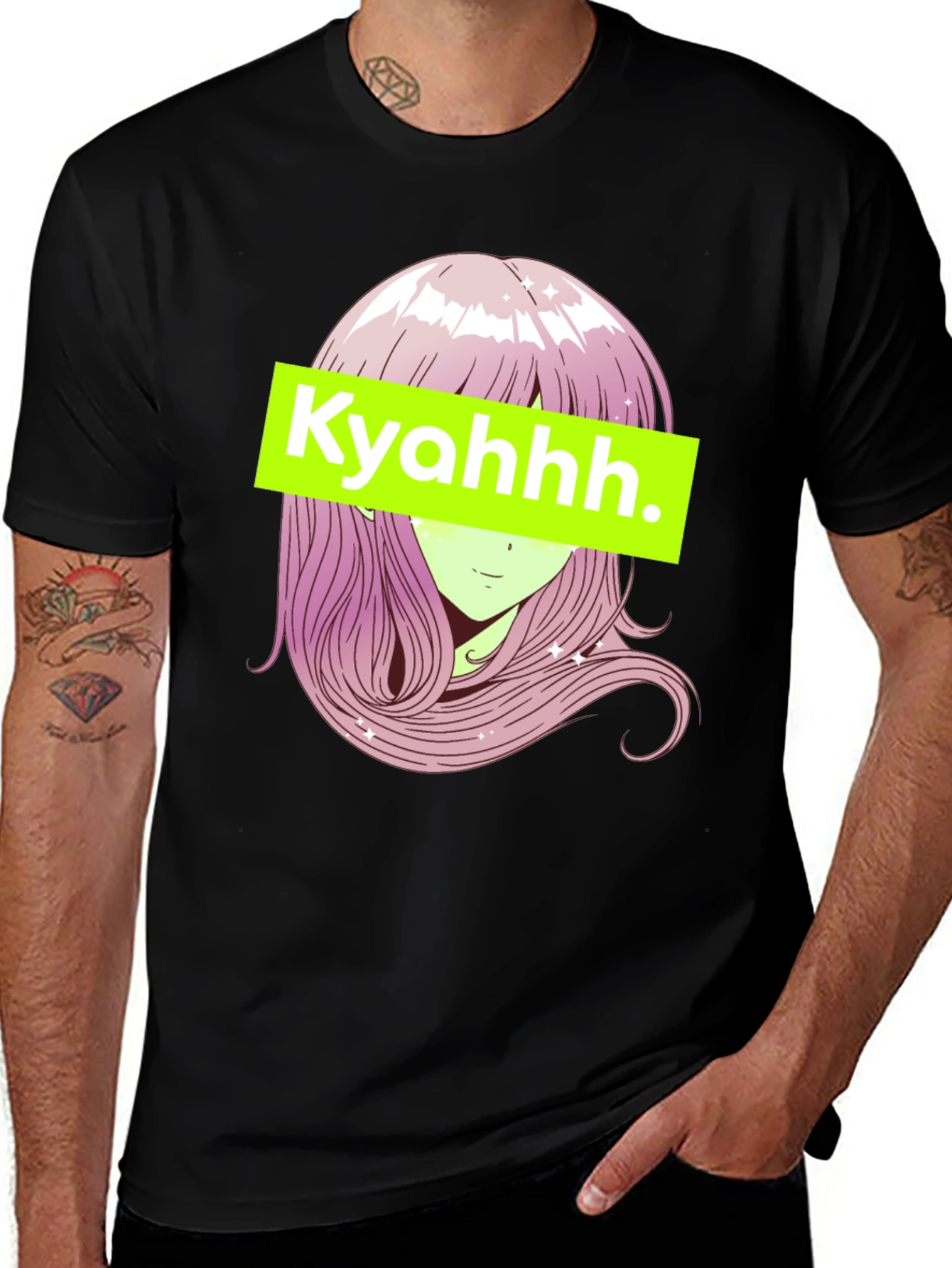 Anime Girl Graphic Tee - Black