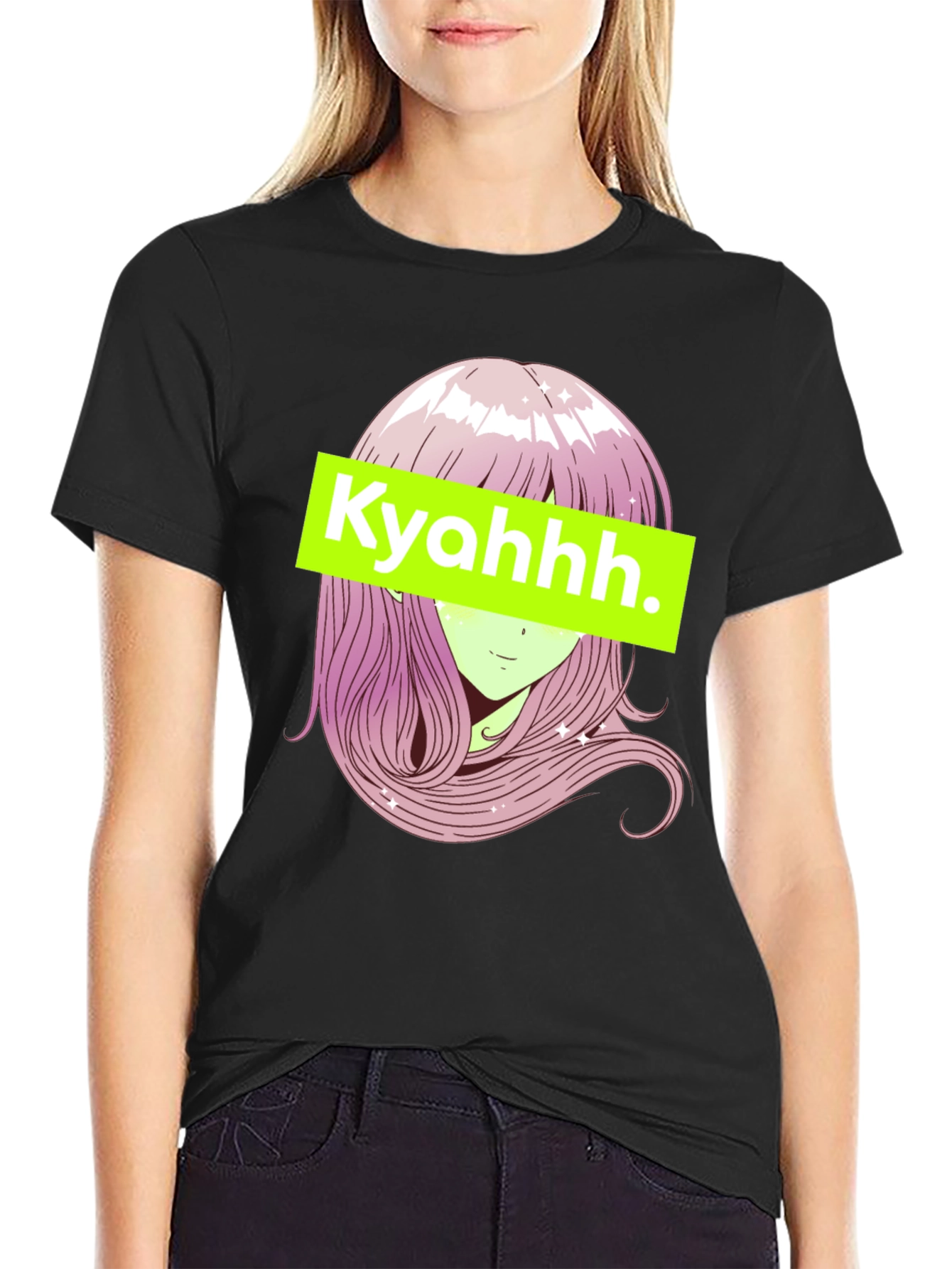 Anime Girl Graphic Tee - Black