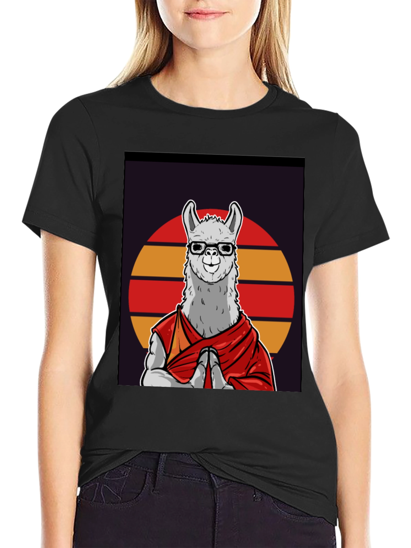 Llama Monk T-Shirt - Meditating Lama in Robes