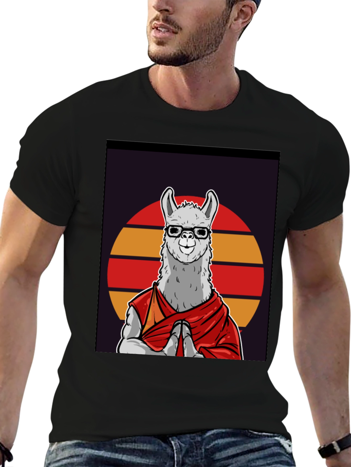 Llama Monk T-Shirt - Meditating Lama in Robes
