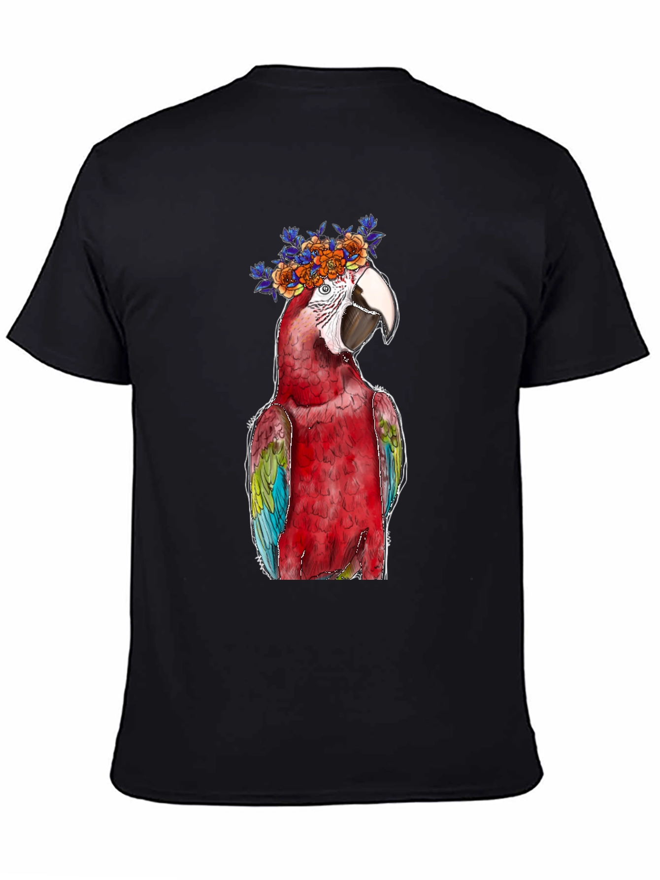 Parrot Flower Crown Graphic Tee - Mens Black T-Shirt