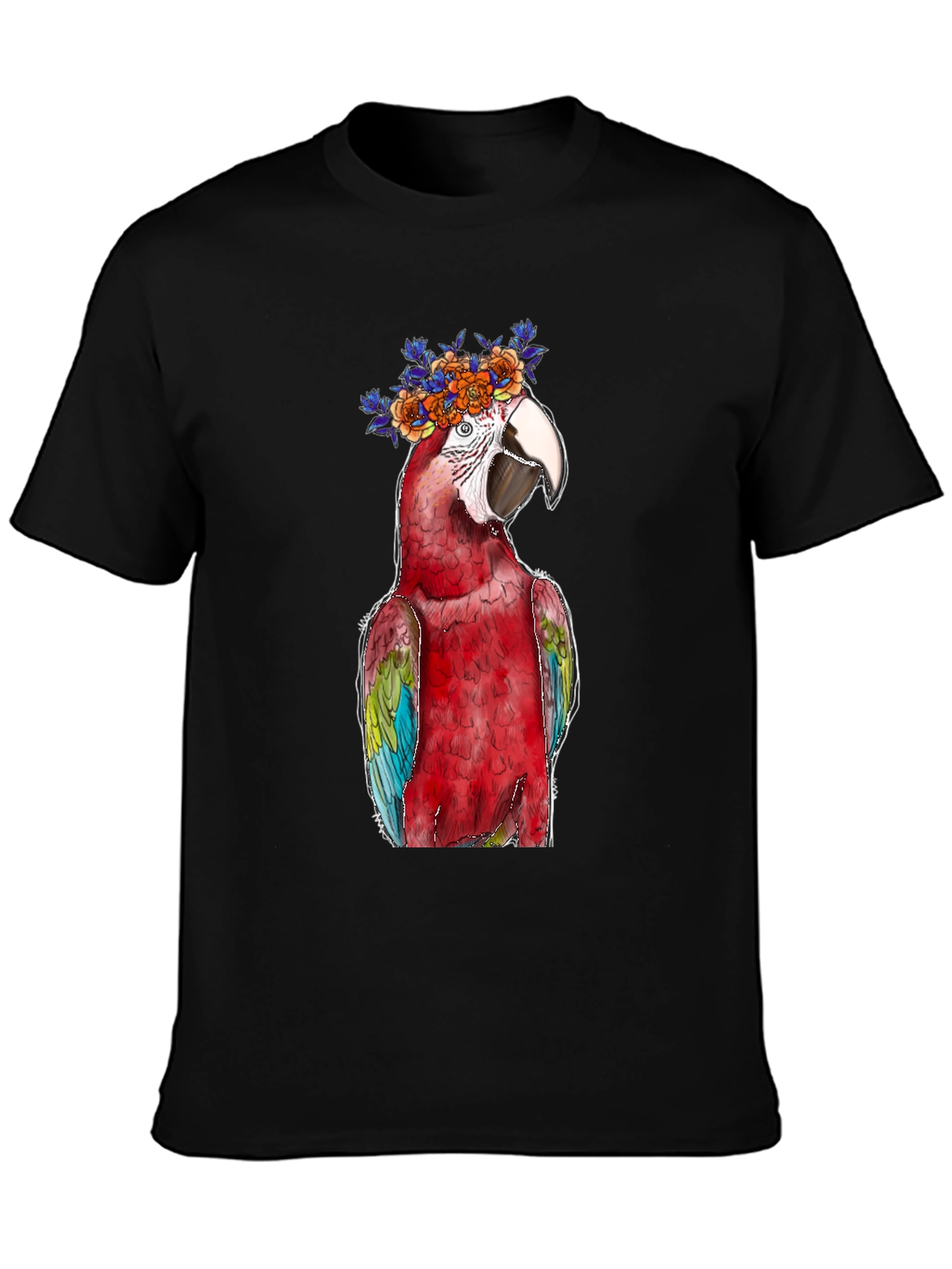 Parrot Flower Crown Graphic Tee - Mens Black T-Shirt