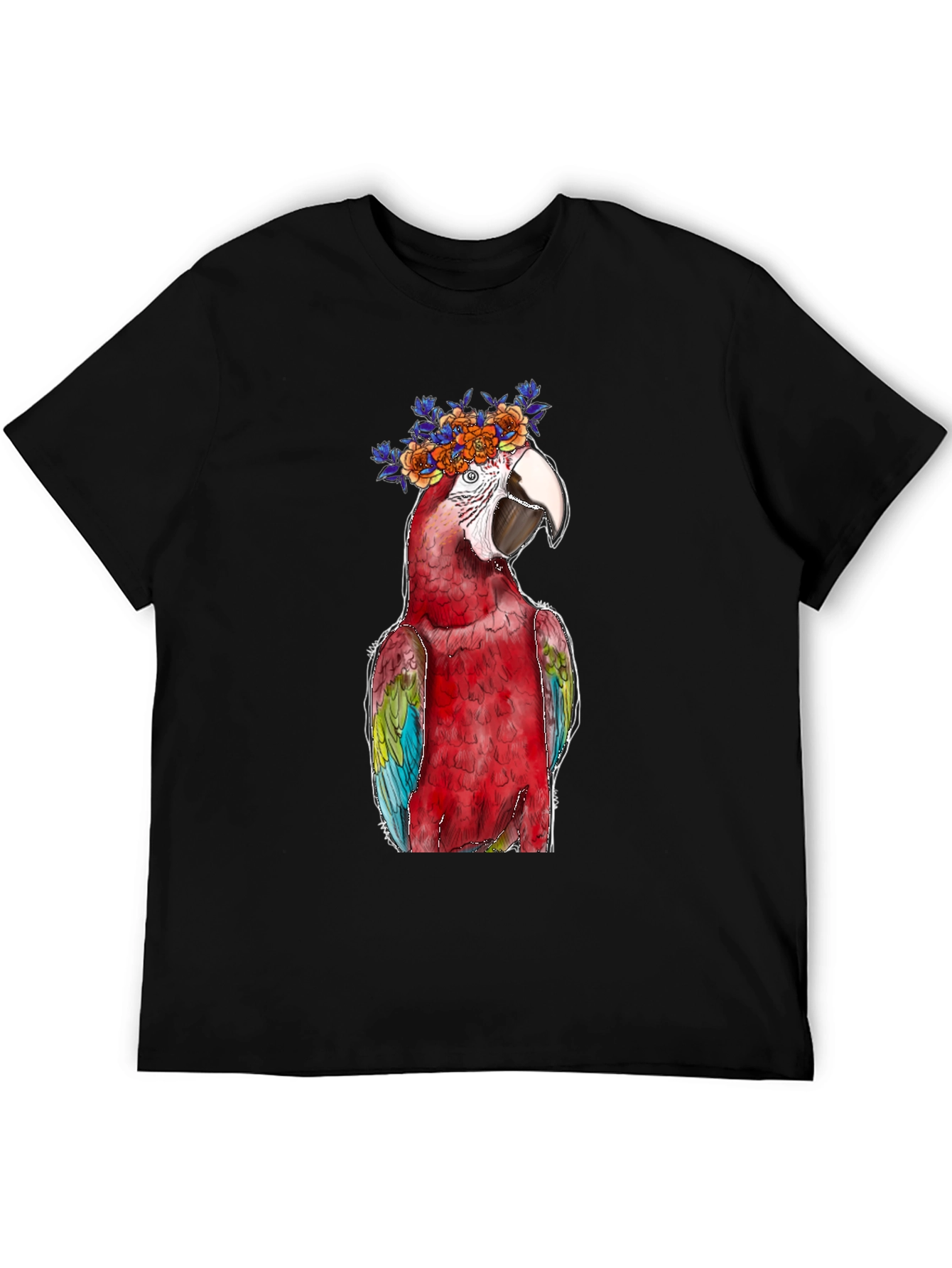 Parrot Flower Crown Graphic Tee - Mens Black T-Shirt
