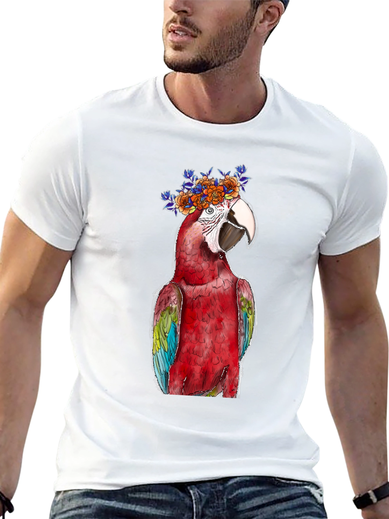 Parrot Flower Crown Graphic Tee - Mens Black T-Shirt