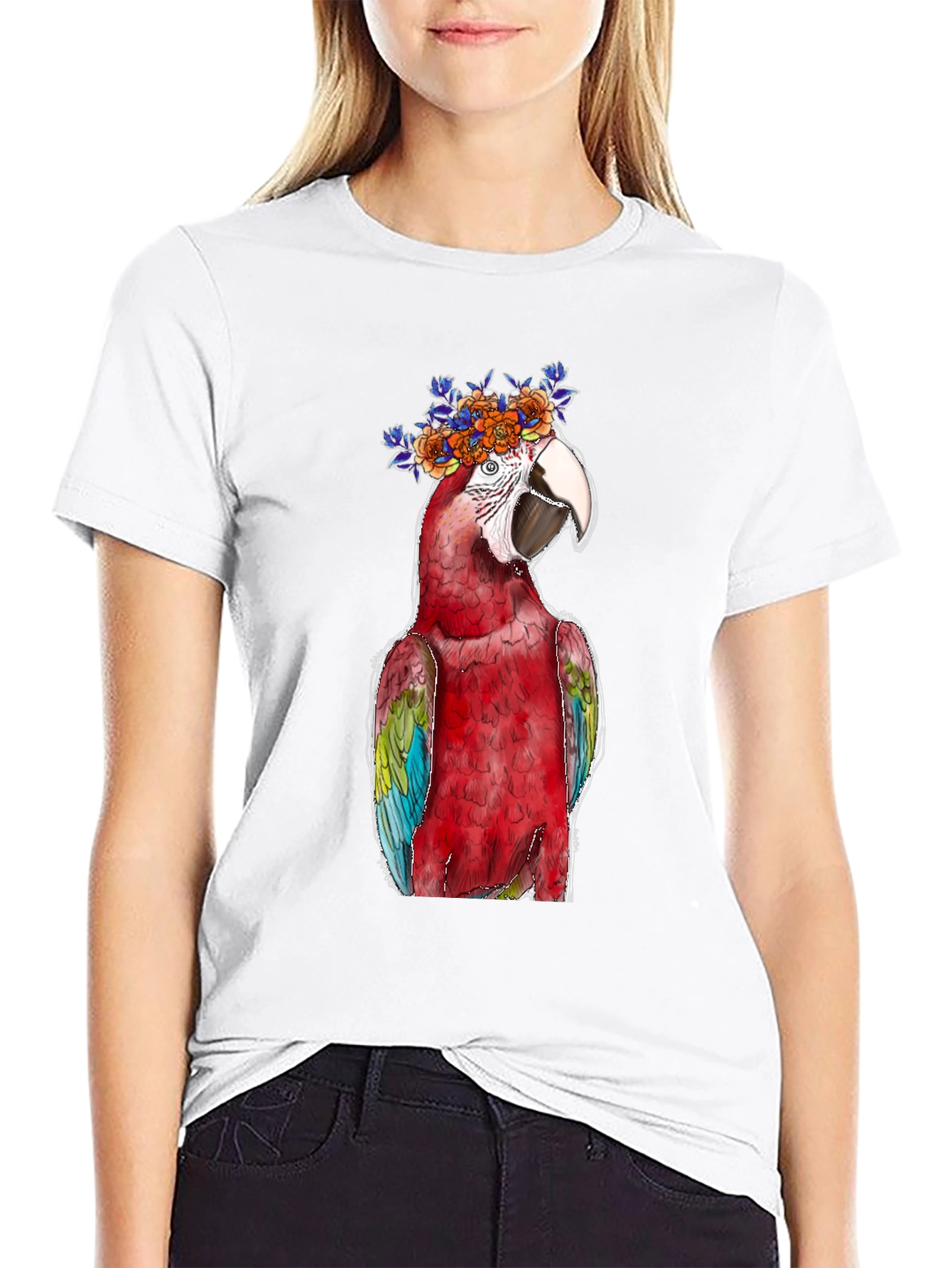 Parrot Flower Crown Graphic Tee - Mens Black T-Shirt