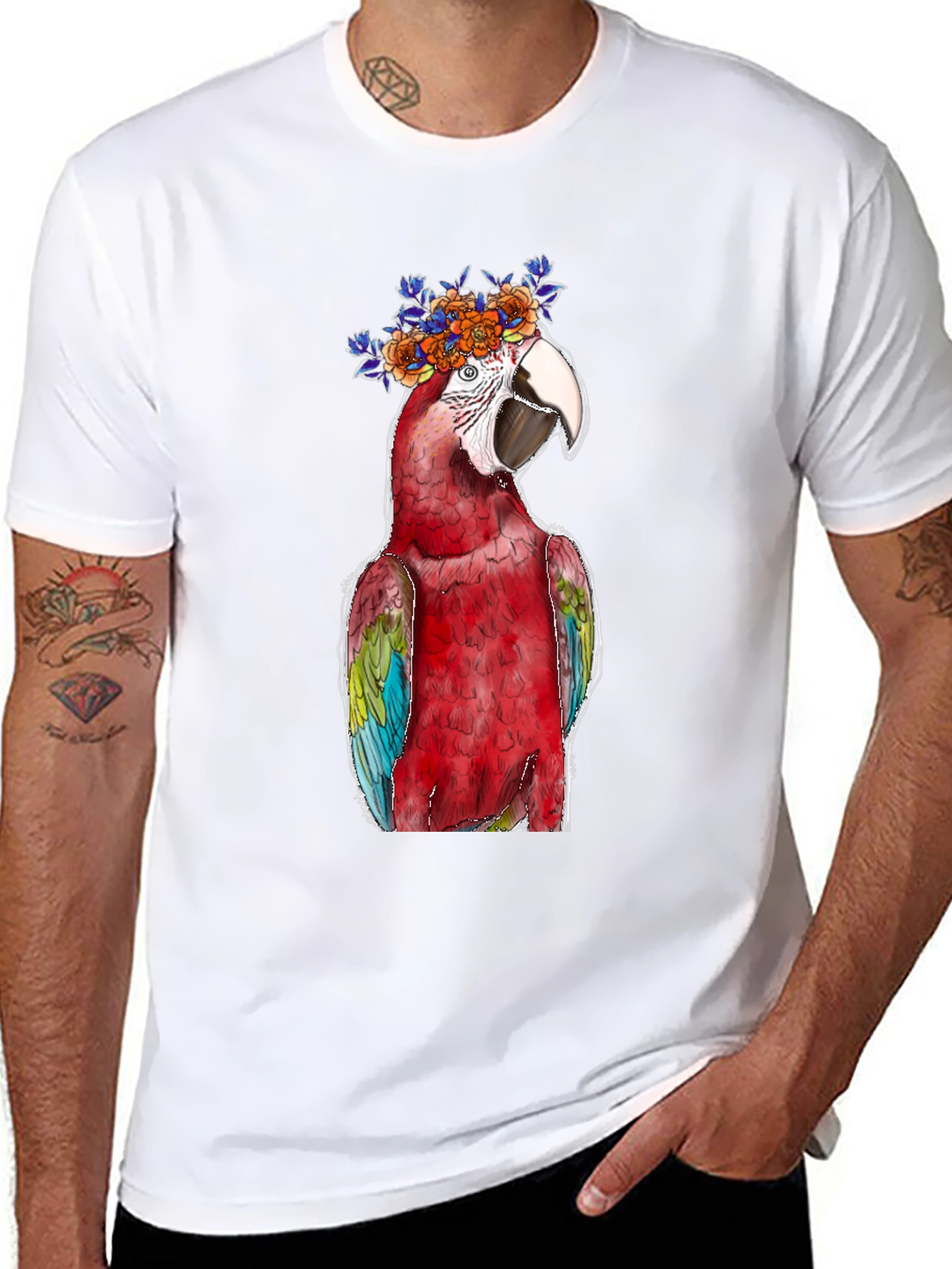 Parrot Flower Crown Graphic Tee - Mens Black T-Shirt