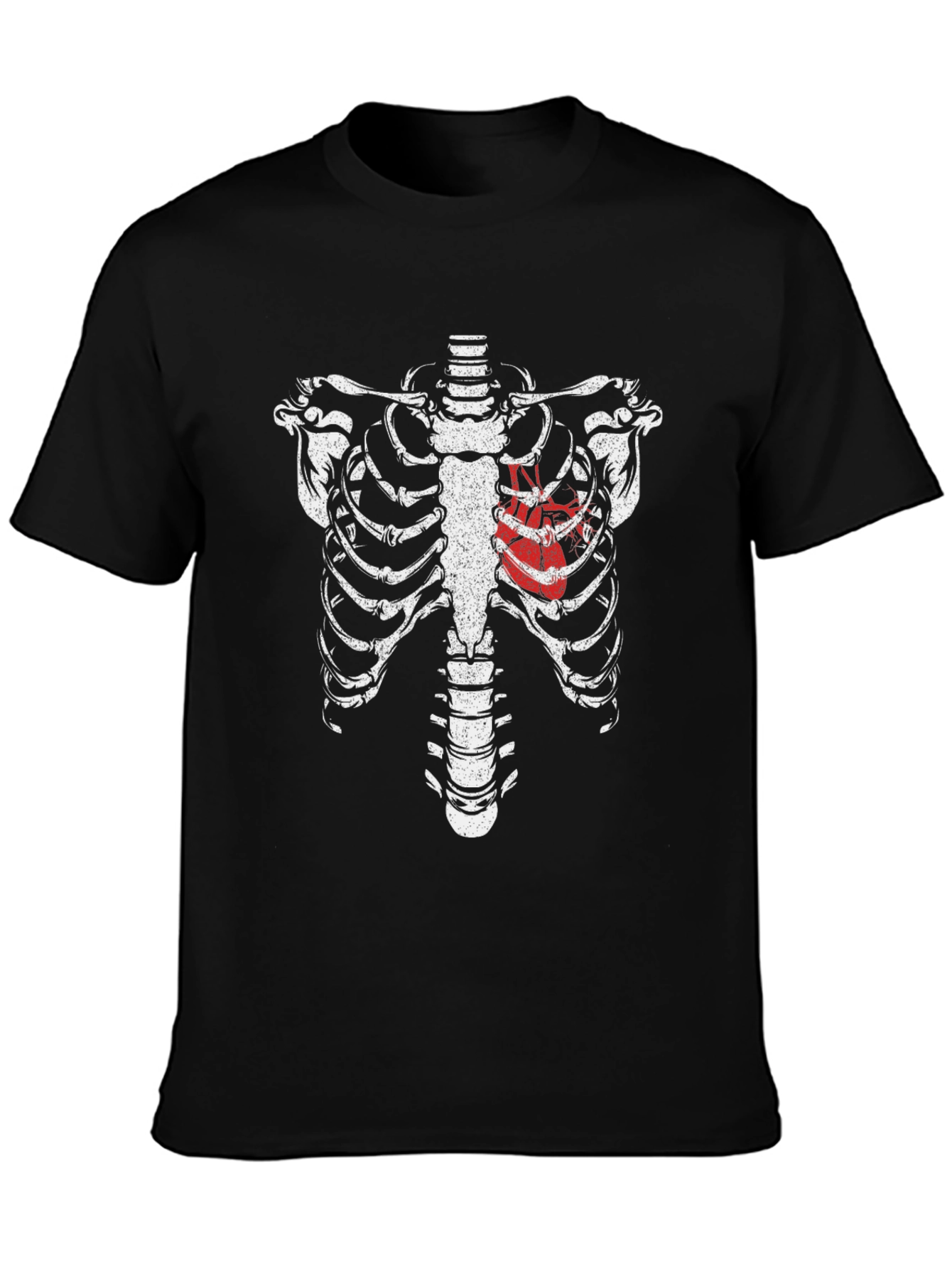 Skeleton Rib Cage Heart Graphic T-Shirt - Black