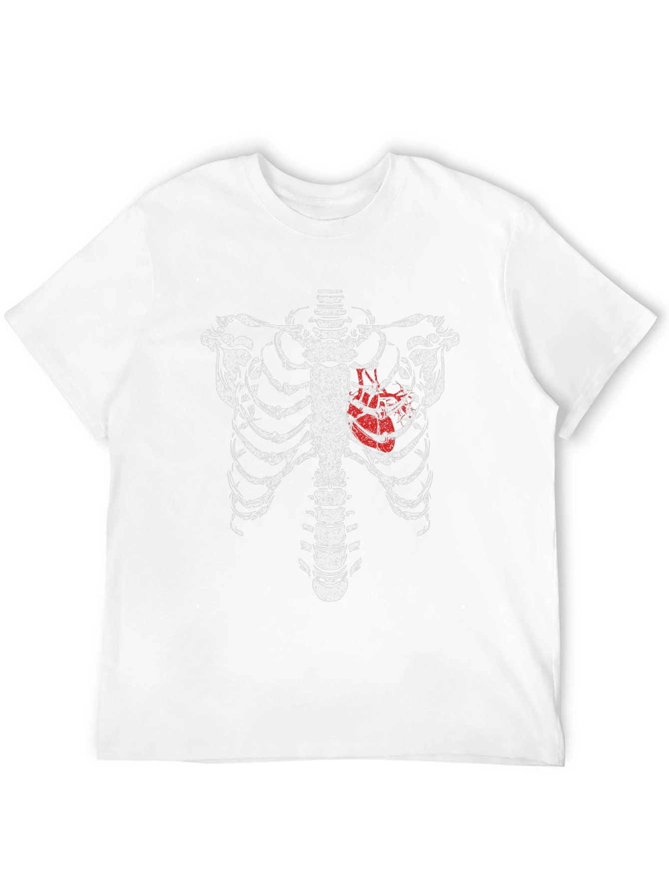 Skeleton Rib Cage Heart Graphic T-Shirt - Black