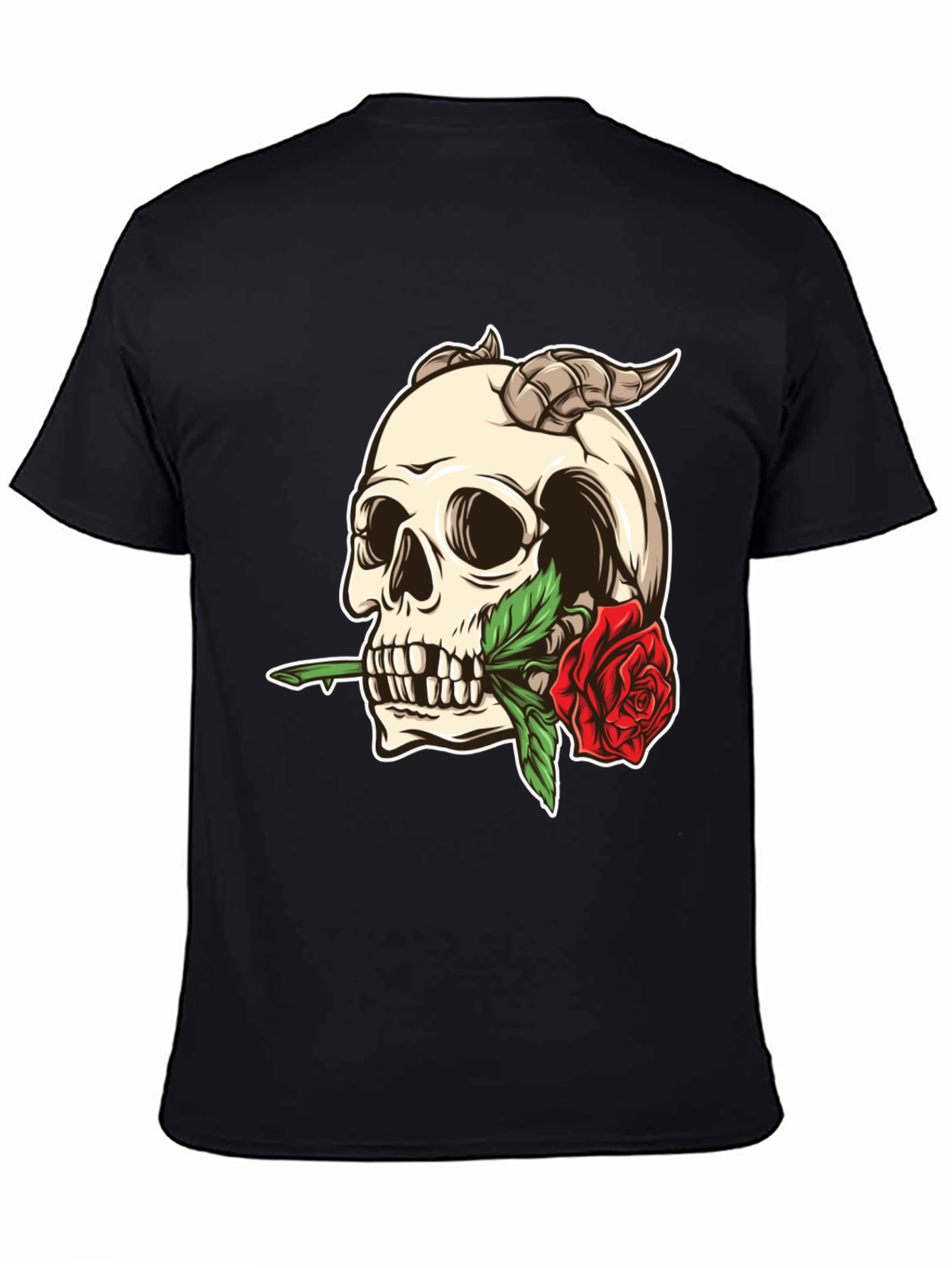 Skull and Rose Graphic Tee - Black