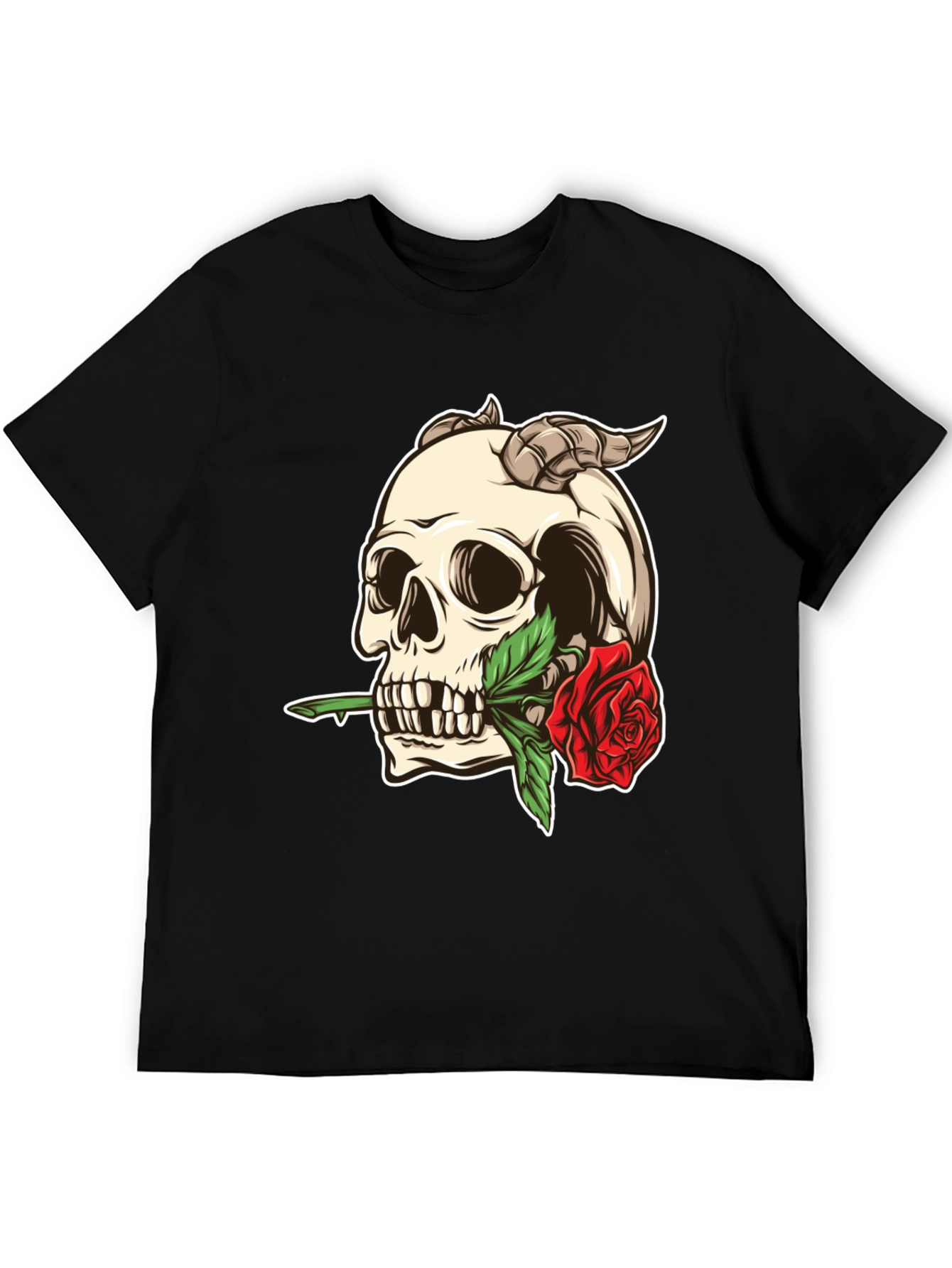 Skull and Rose Graphic Tee - Black