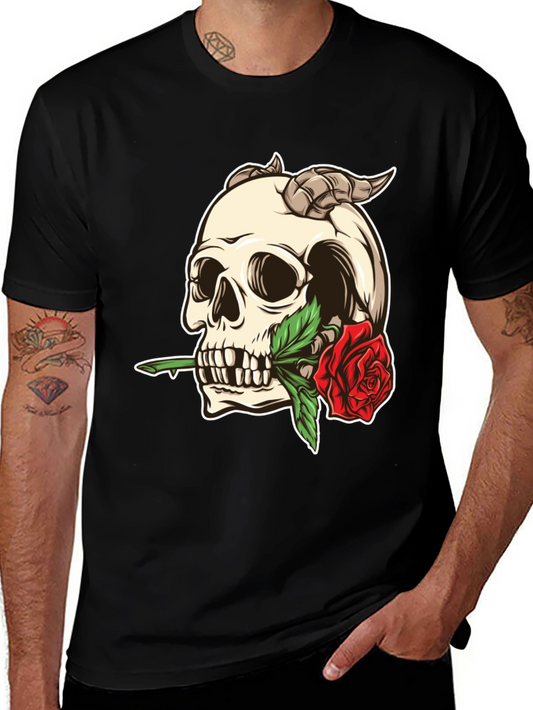 Skull and Rose Graphic Tee - Black