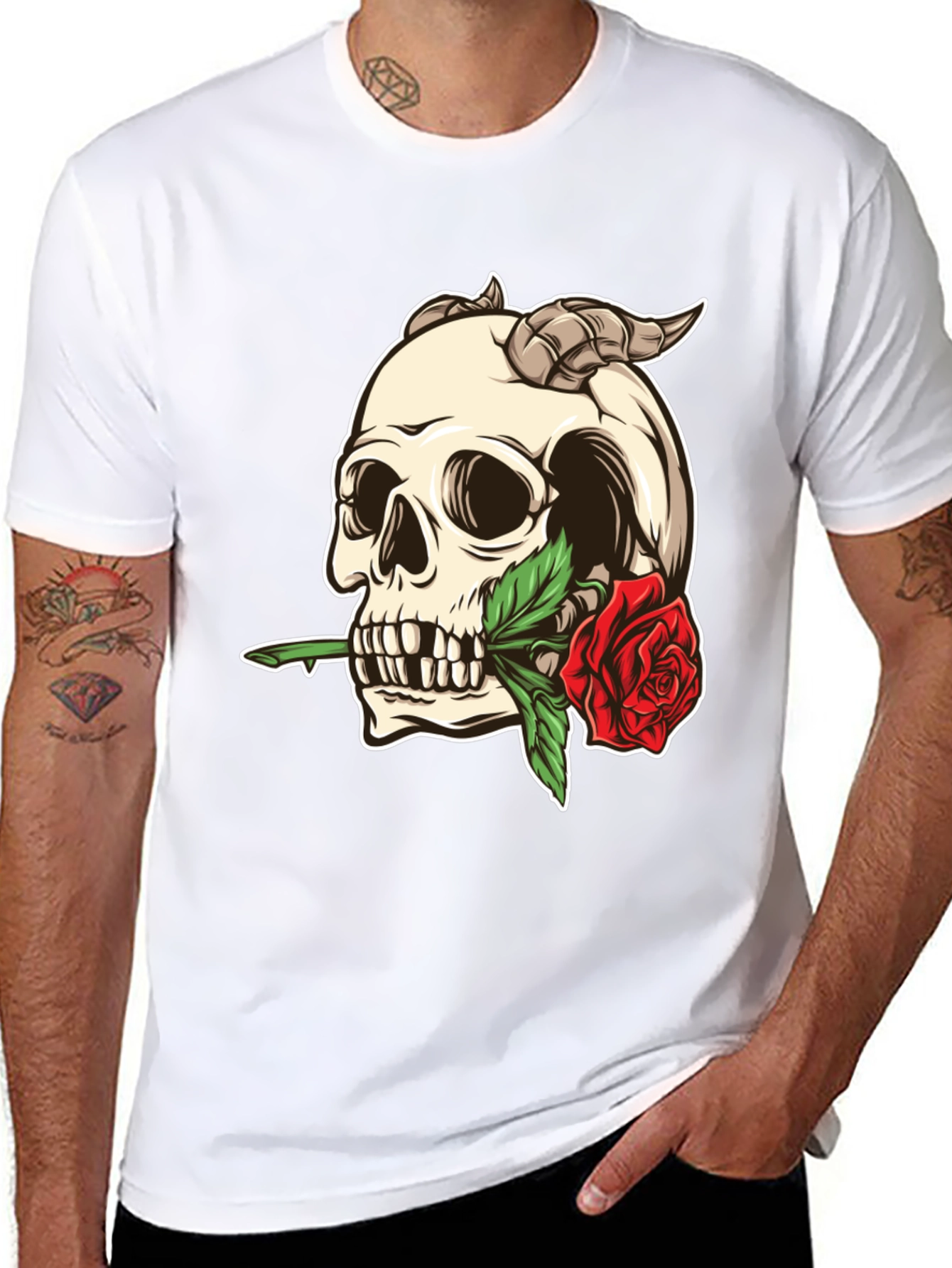 Skull and Rose Graphic Tee - Black
