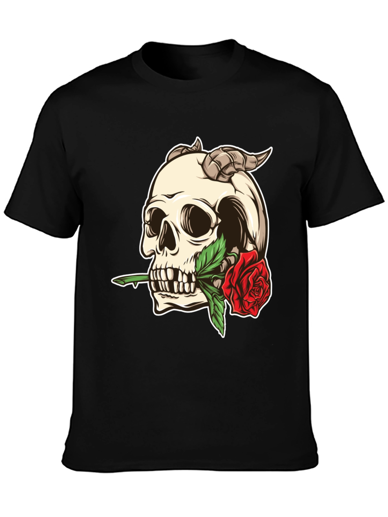 Skull and Rose Graphic Tee - Black