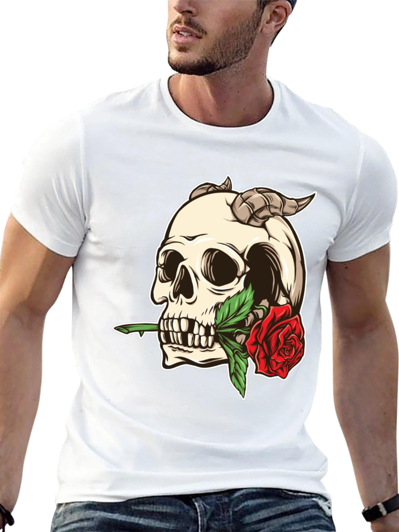 Skull and Rose Graphic Tee - Black