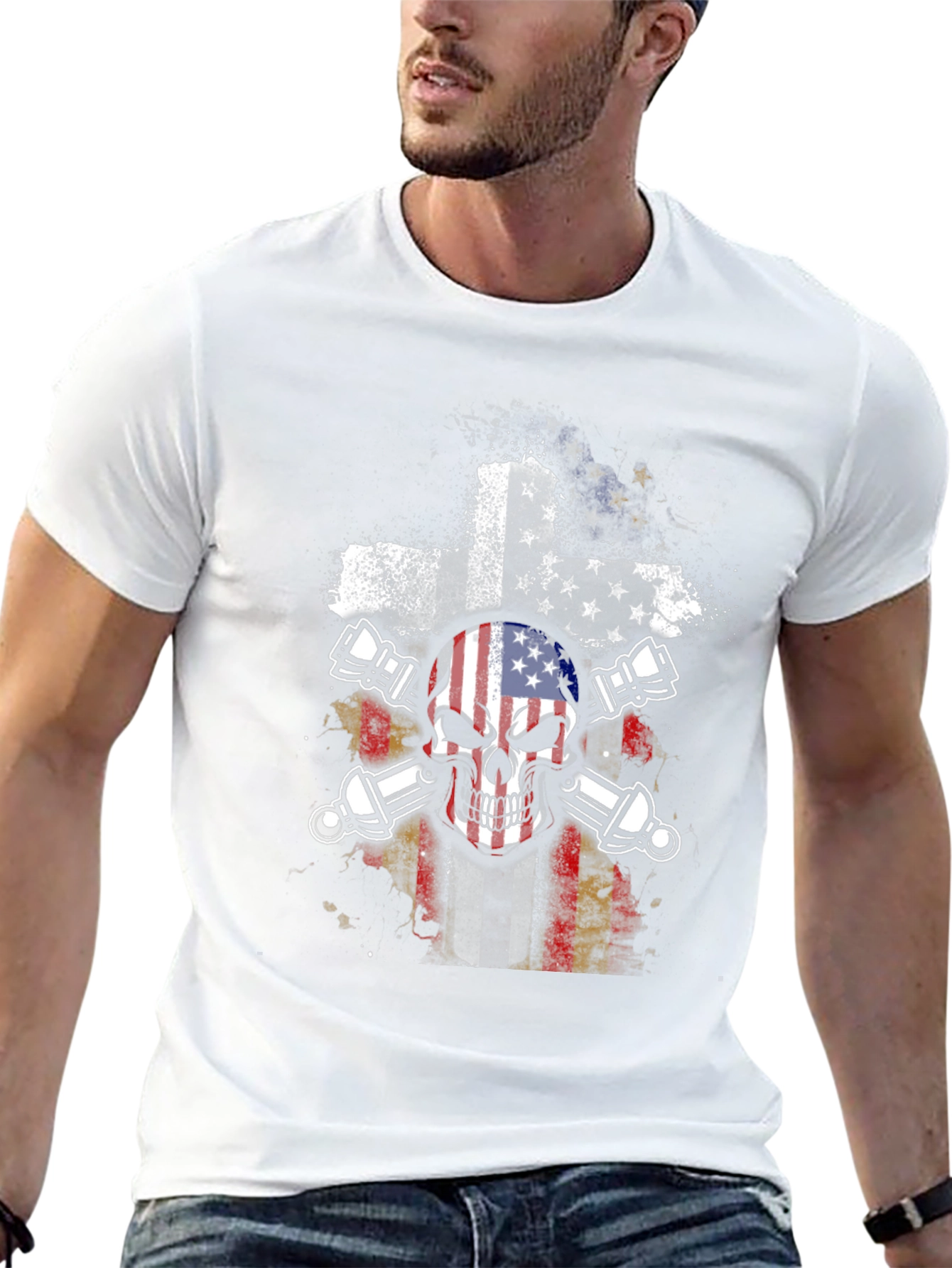 American Flag Skull & Crossbones Graphic T-Shirt