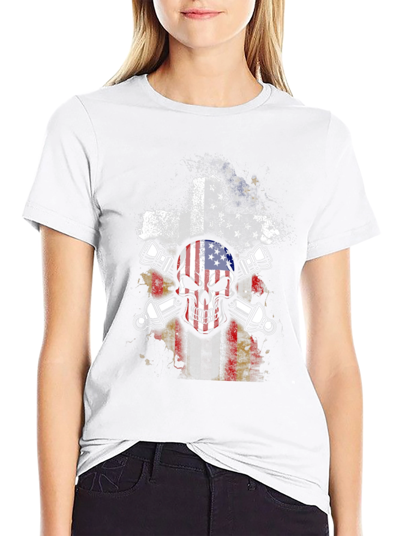 American Flag Skull & Crossbones Graphic T-Shirt