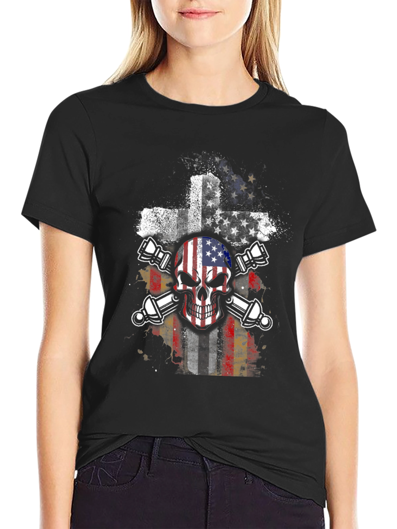 American Flag Skull & Crossbones Graphic T-Shirt