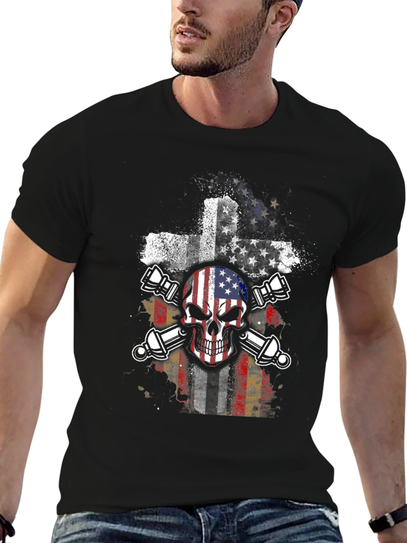 American Flag Skull & Crossbones Graphic T-Shirt