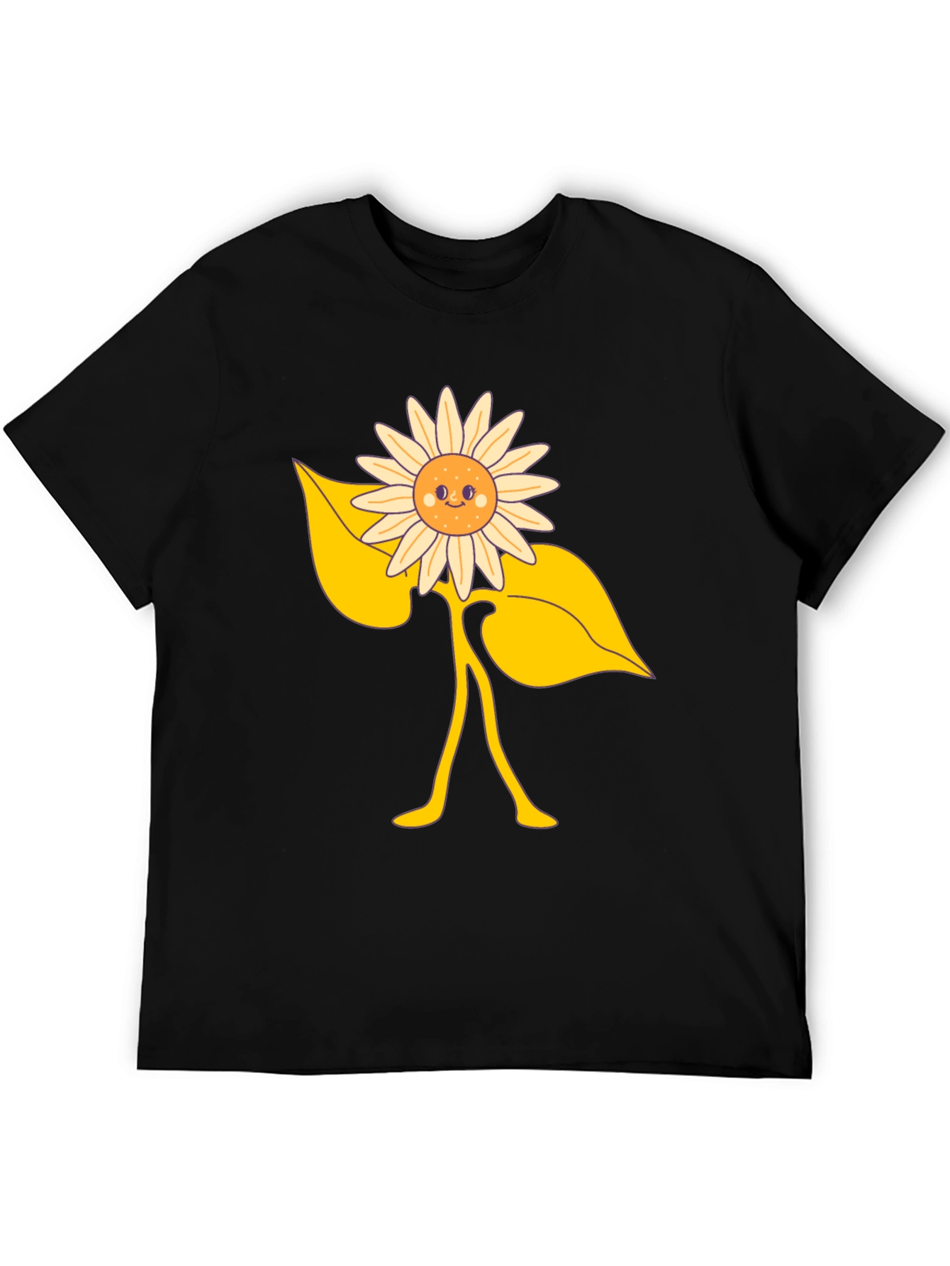 Happy Sunflower Graphic Tee - Black Cotton Blend