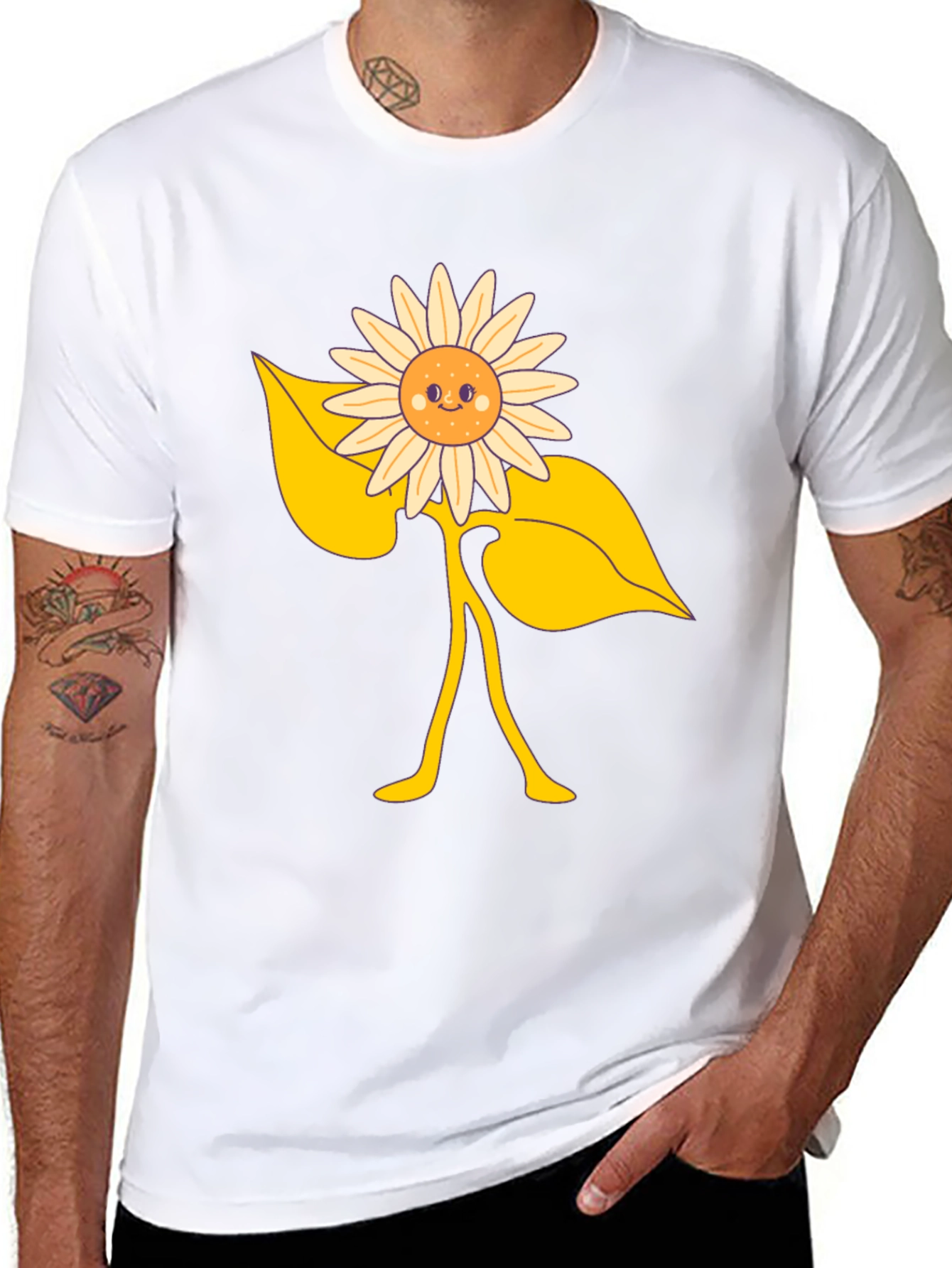 Happy Sunflower Graphic Tee - Black Cotton Blend