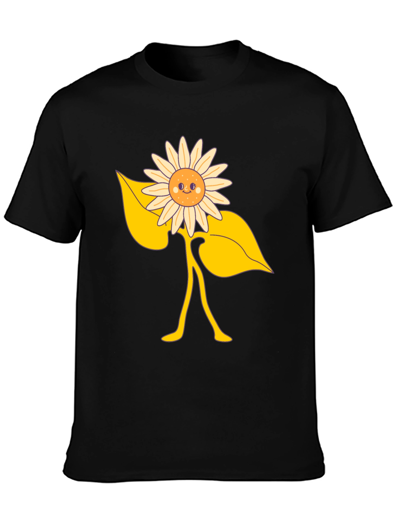 Happy Sunflower Graphic Tee - Black Cotton Blend