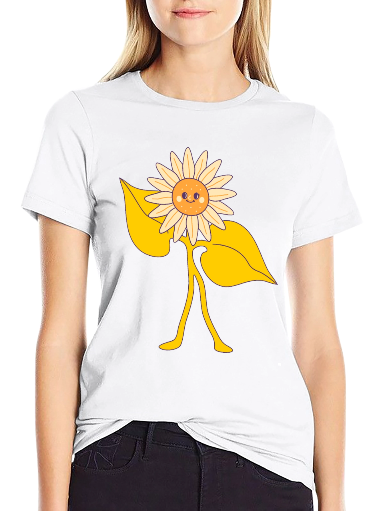 Happy Sunflower Graphic Tee - Black Cotton Blend