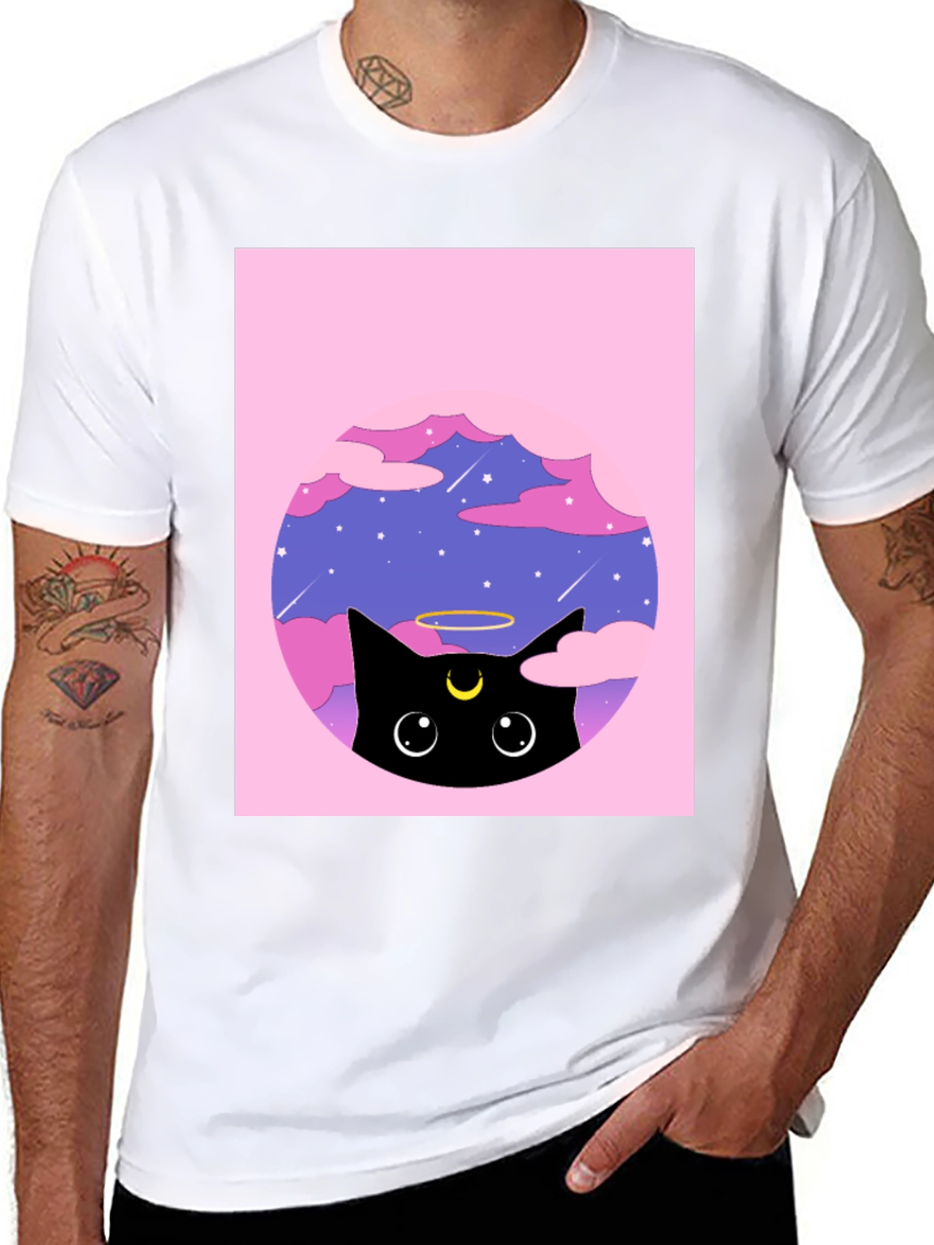 Black Cat in Clouds Graphic Tee