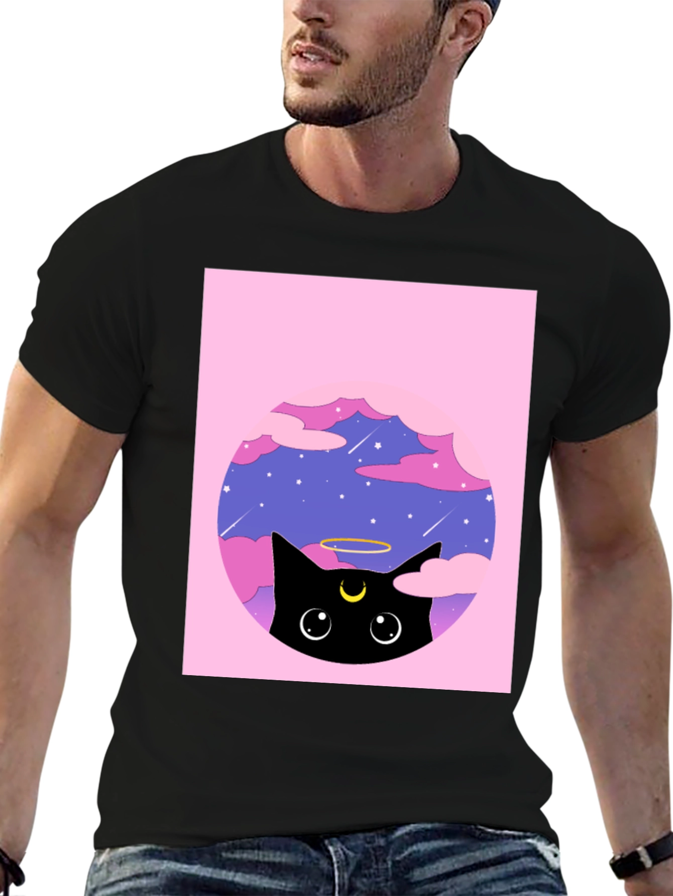 Black Cat in Clouds Graphic Tee