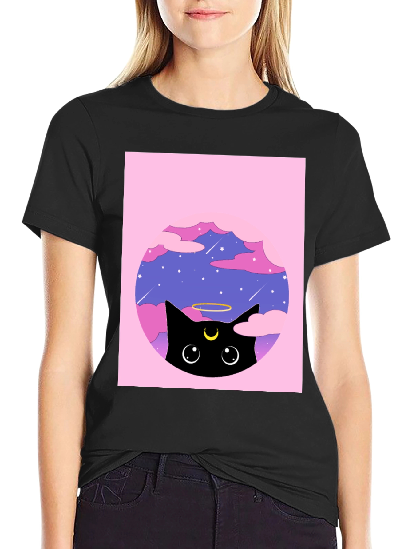 Black Cat in Clouds Graphic Tee